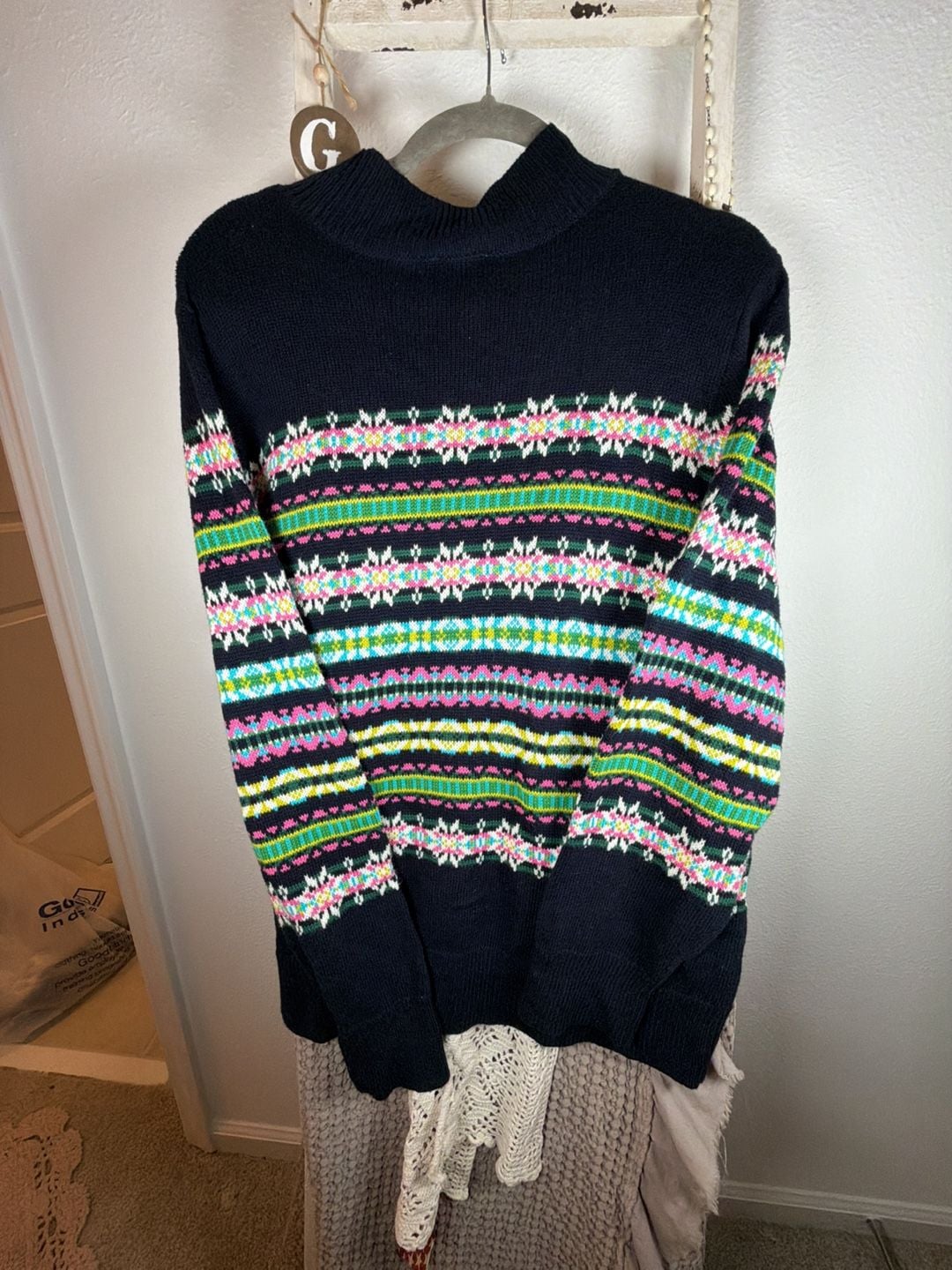 Talbots Fair Isle Mock Neck Sweater Size XL Petite Black 8