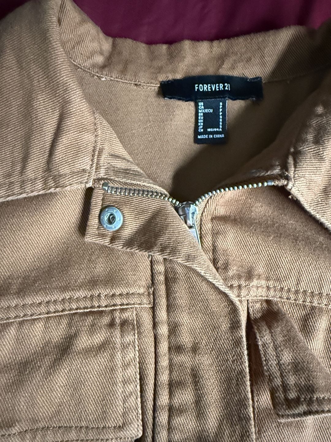 Forever 21 Brown Utility Cropped Denim Jacket Size S 3