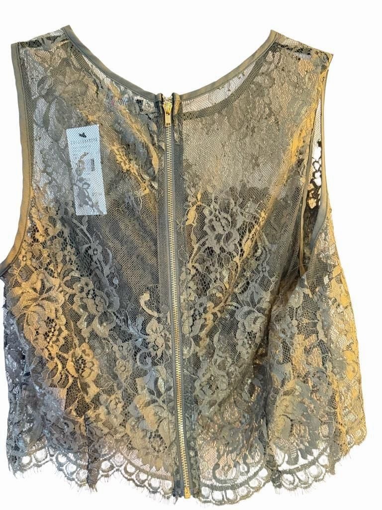 Fashion Nova Grand Gesture Top Size L Olive Lace Floral Crop Tank 7