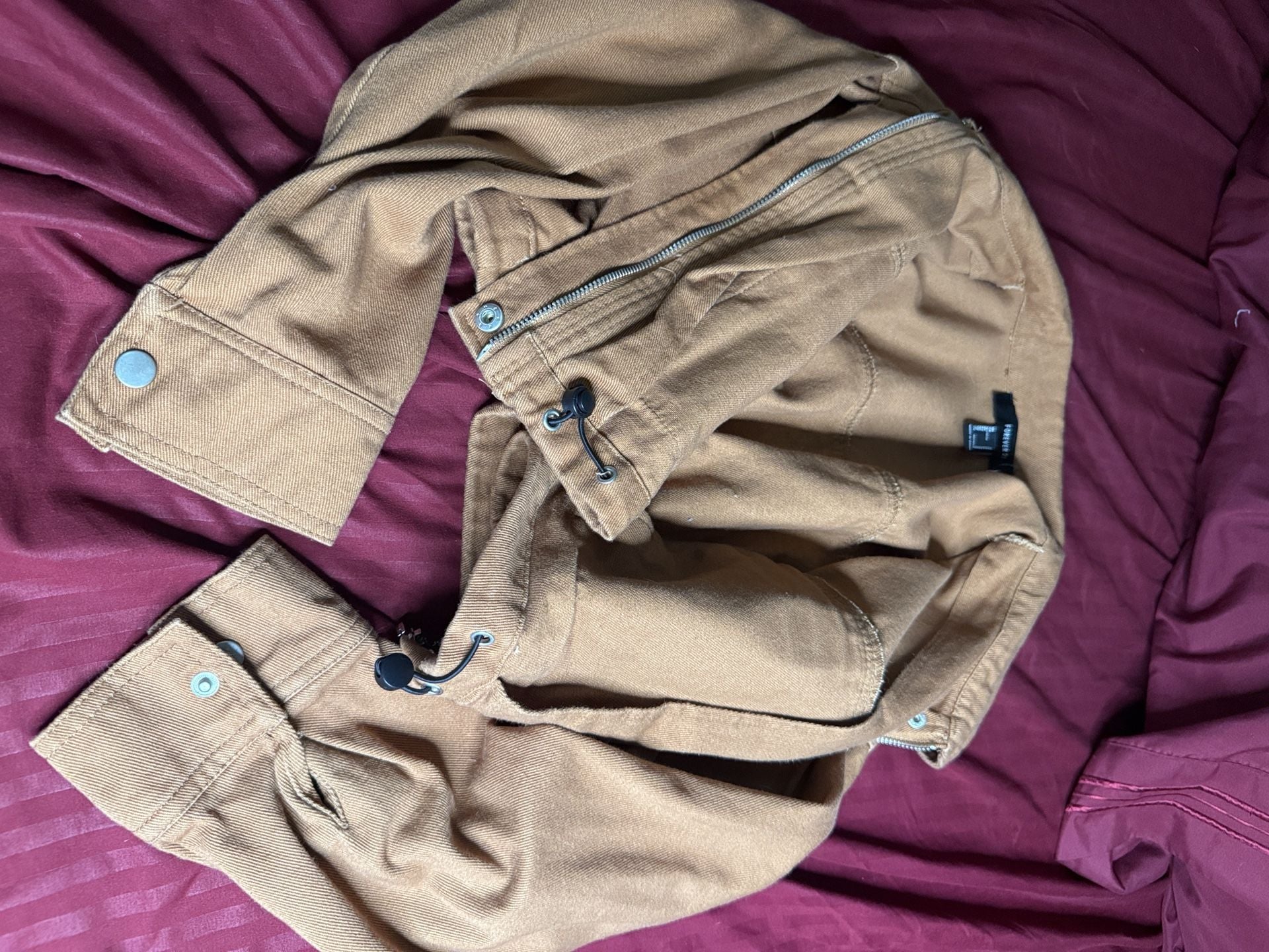Forever 21 Brown Utility Cropped Denim Jacket Size S 4