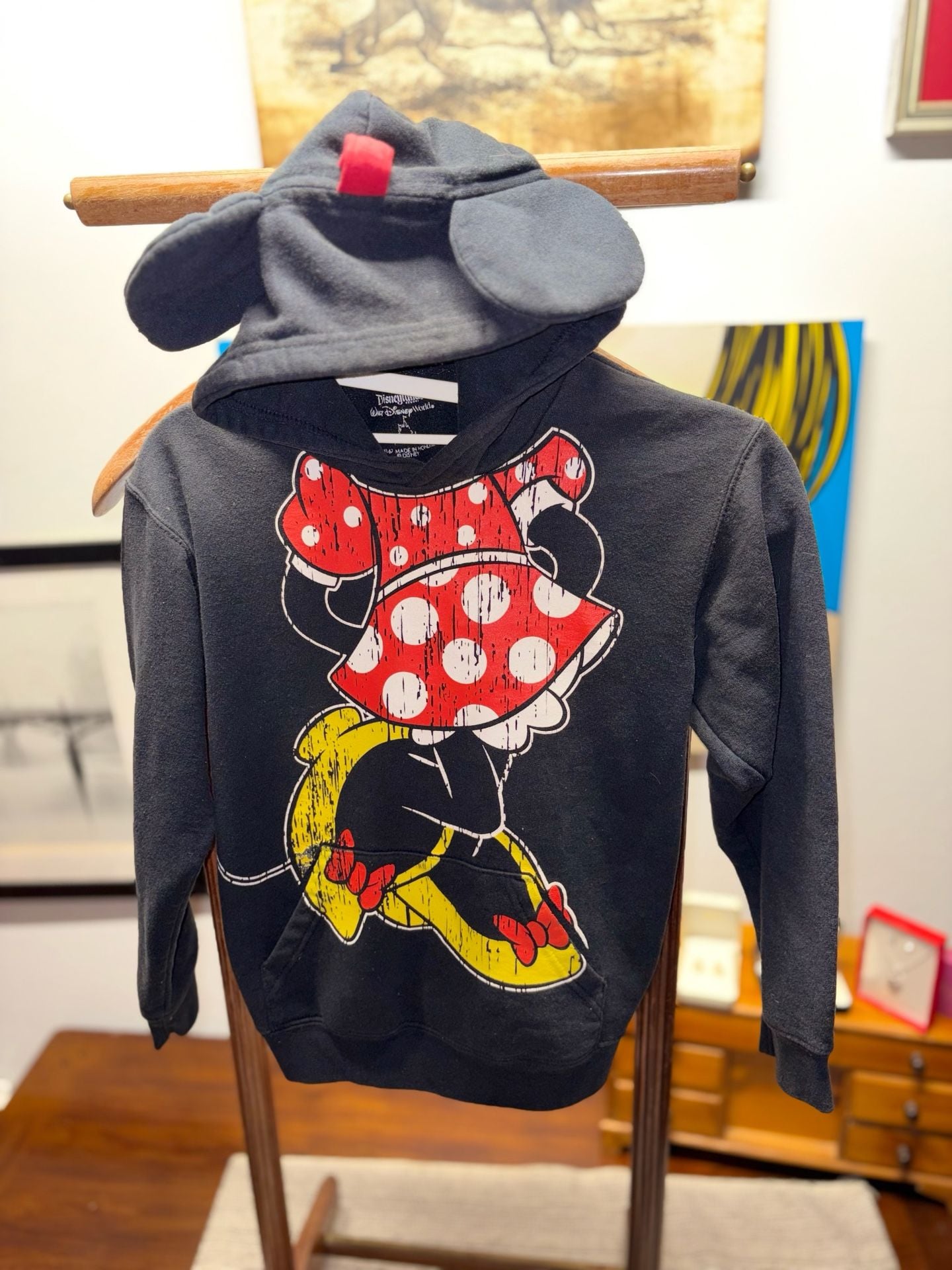 Disney Parks Minnie Mouse Ear Hoodie Sweatshirt Black 8