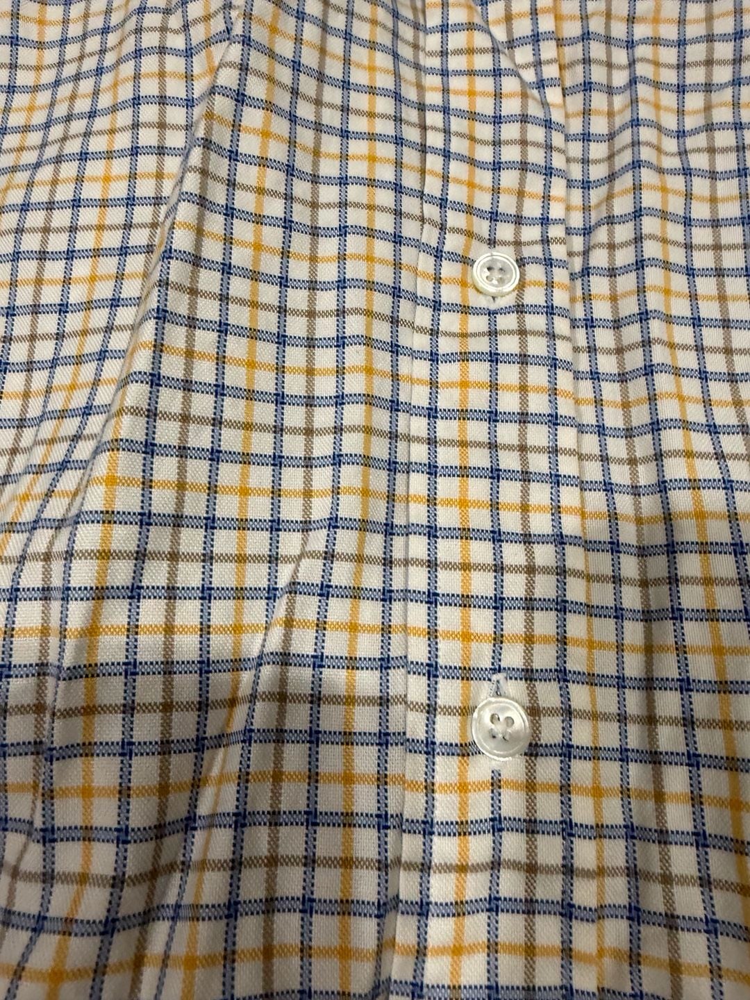 Made in USA Façonnable Plaid Button Down Shirt Size 16L Yellow Blue Cotton 7