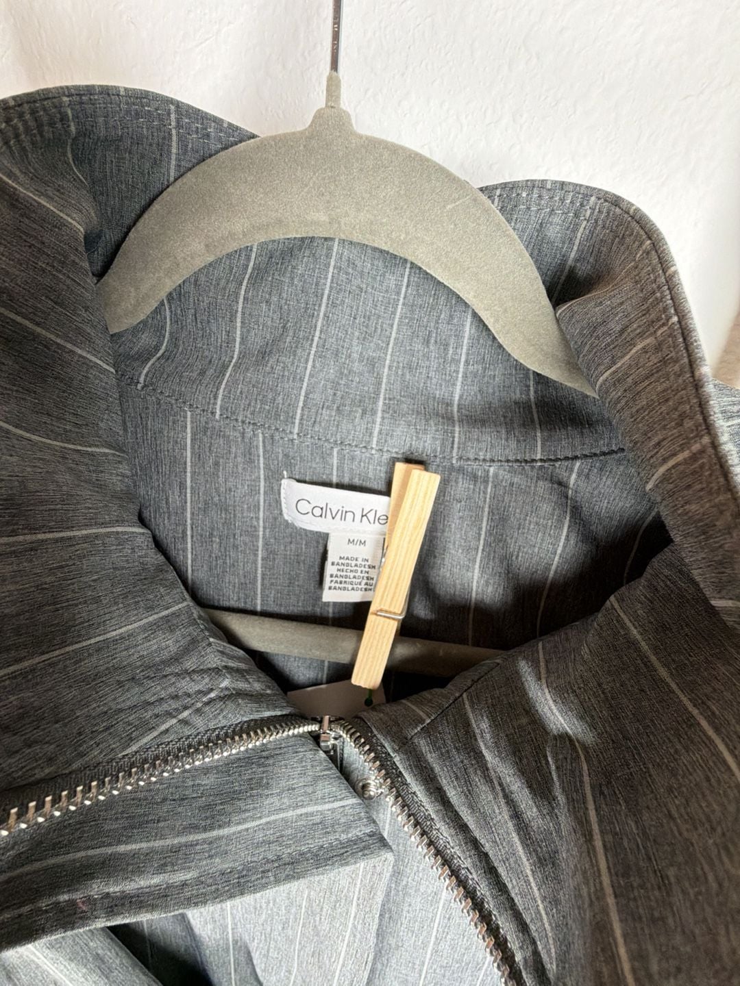 Calvin Klein Pinstripe Jacket Size M Gray Full Zip Stand Collar 3