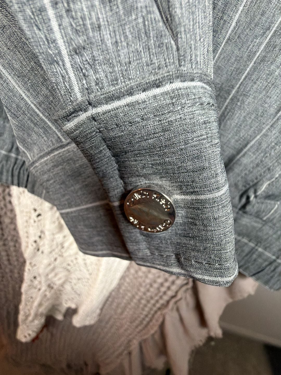 Calvin Klein Pinstripe Jacket Size M Gray Full Zip Stand Collar 4