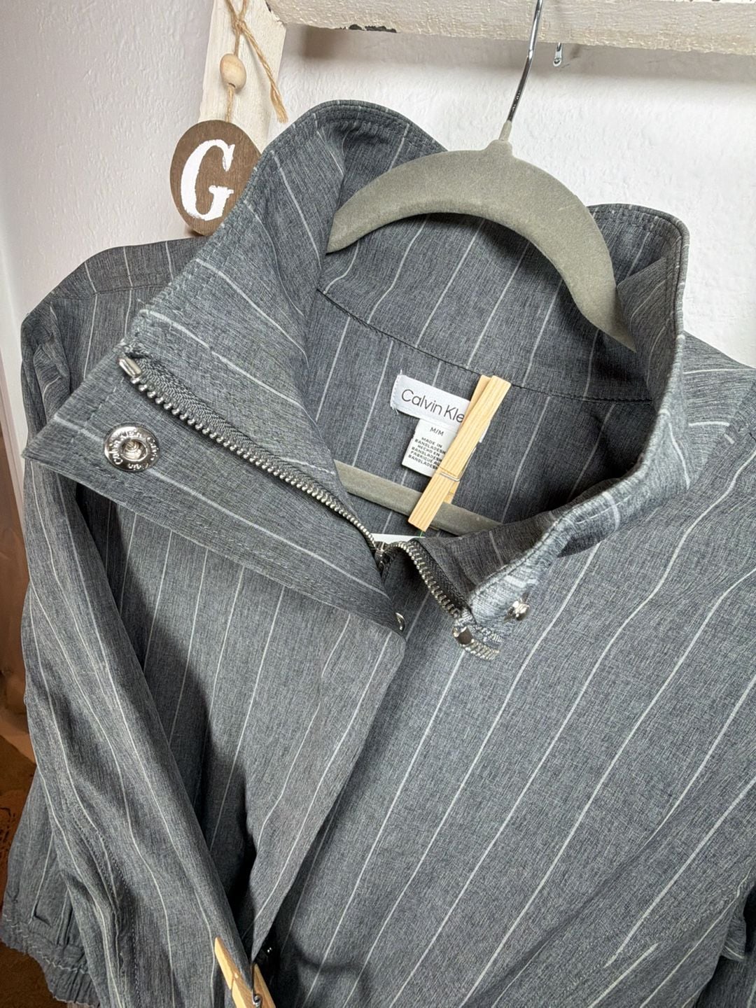 Calvin Klein Pinstripe Jacket Size M Gray Full Zip Stand Collar 5