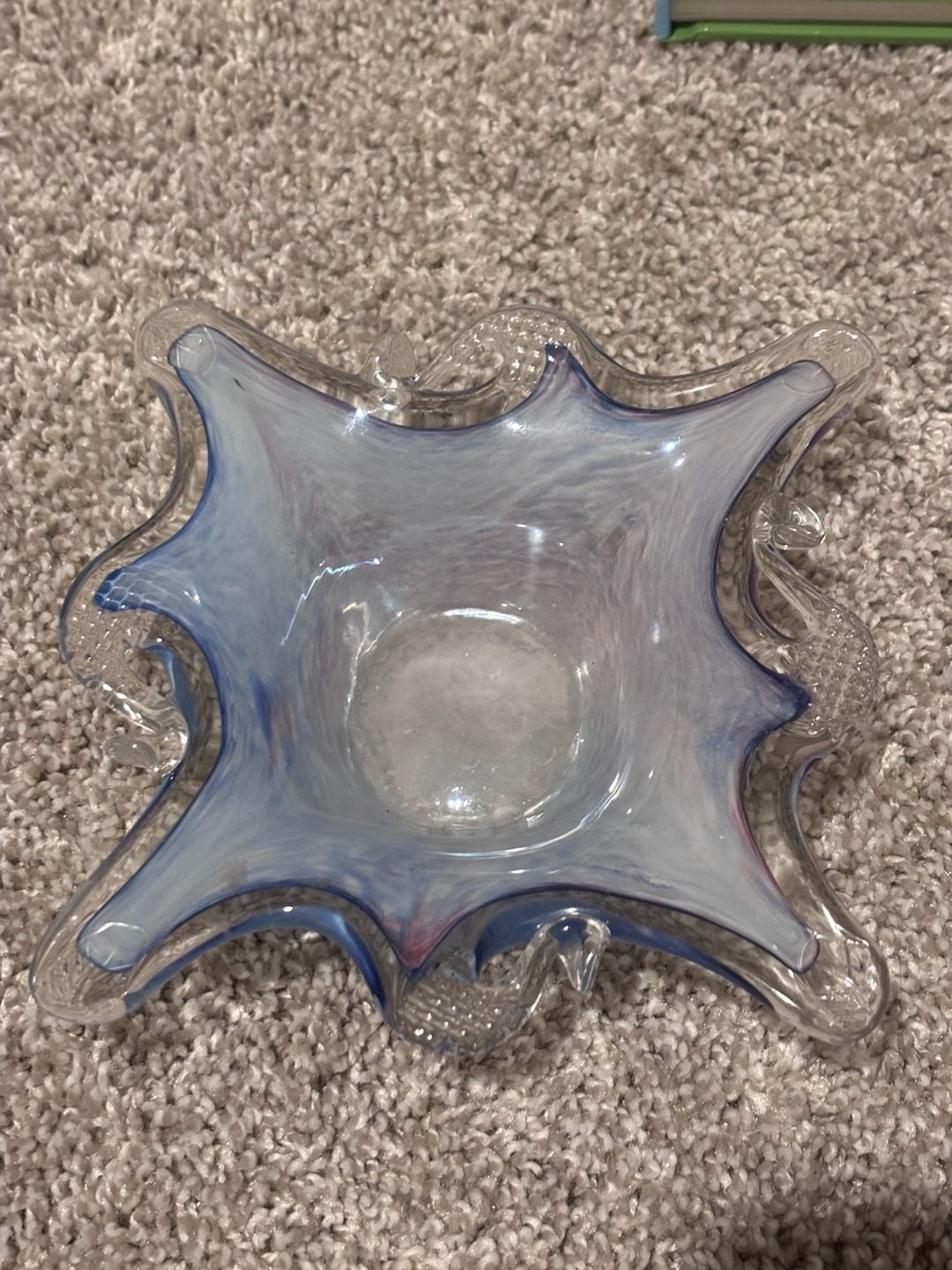Murano Style Art Glass Handkerchief Bowl Blue White Pink Venetian 1