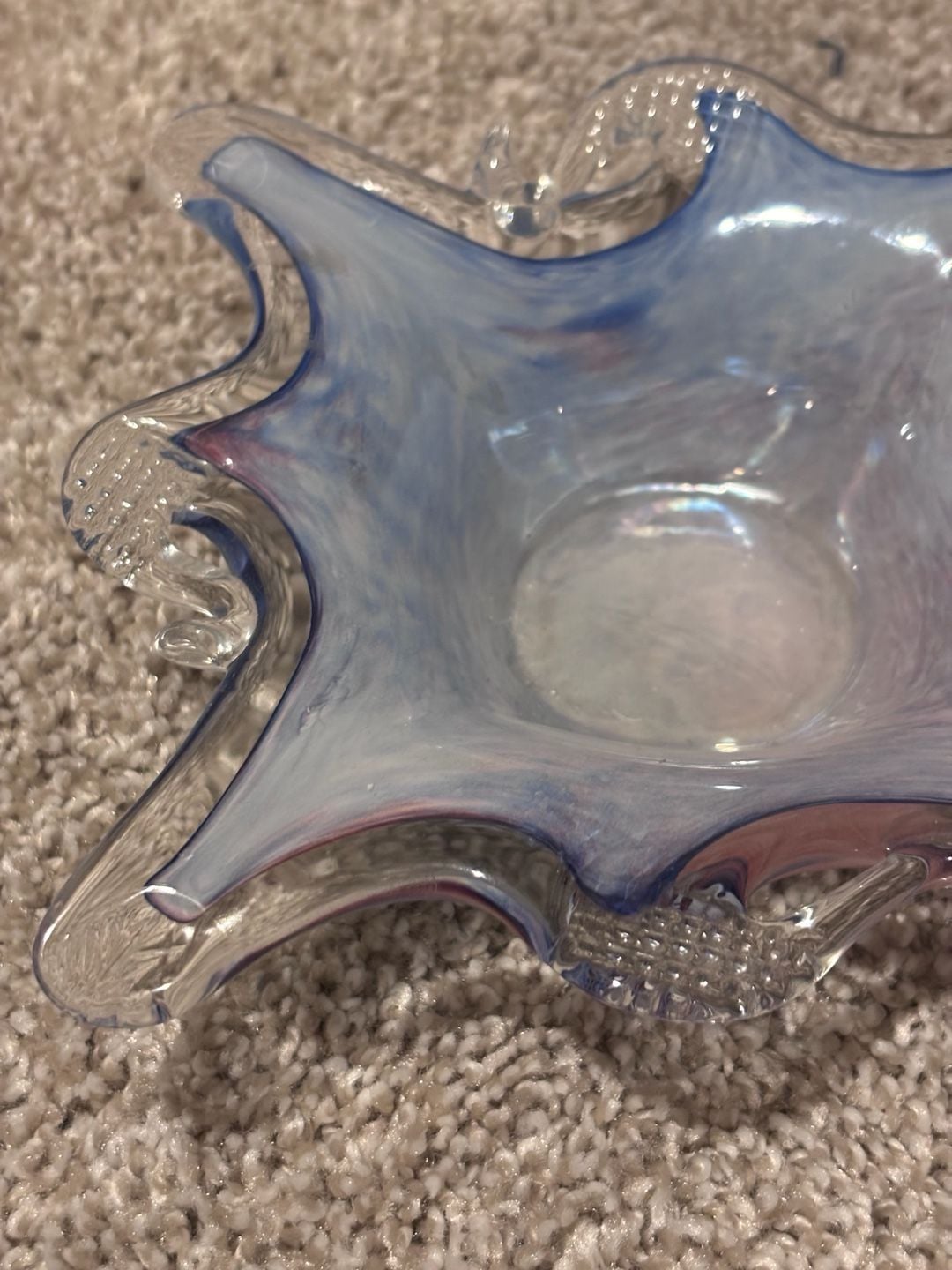 Murano Style Art Glass Handkerchief Bowl Blue White Pink Venetian 2