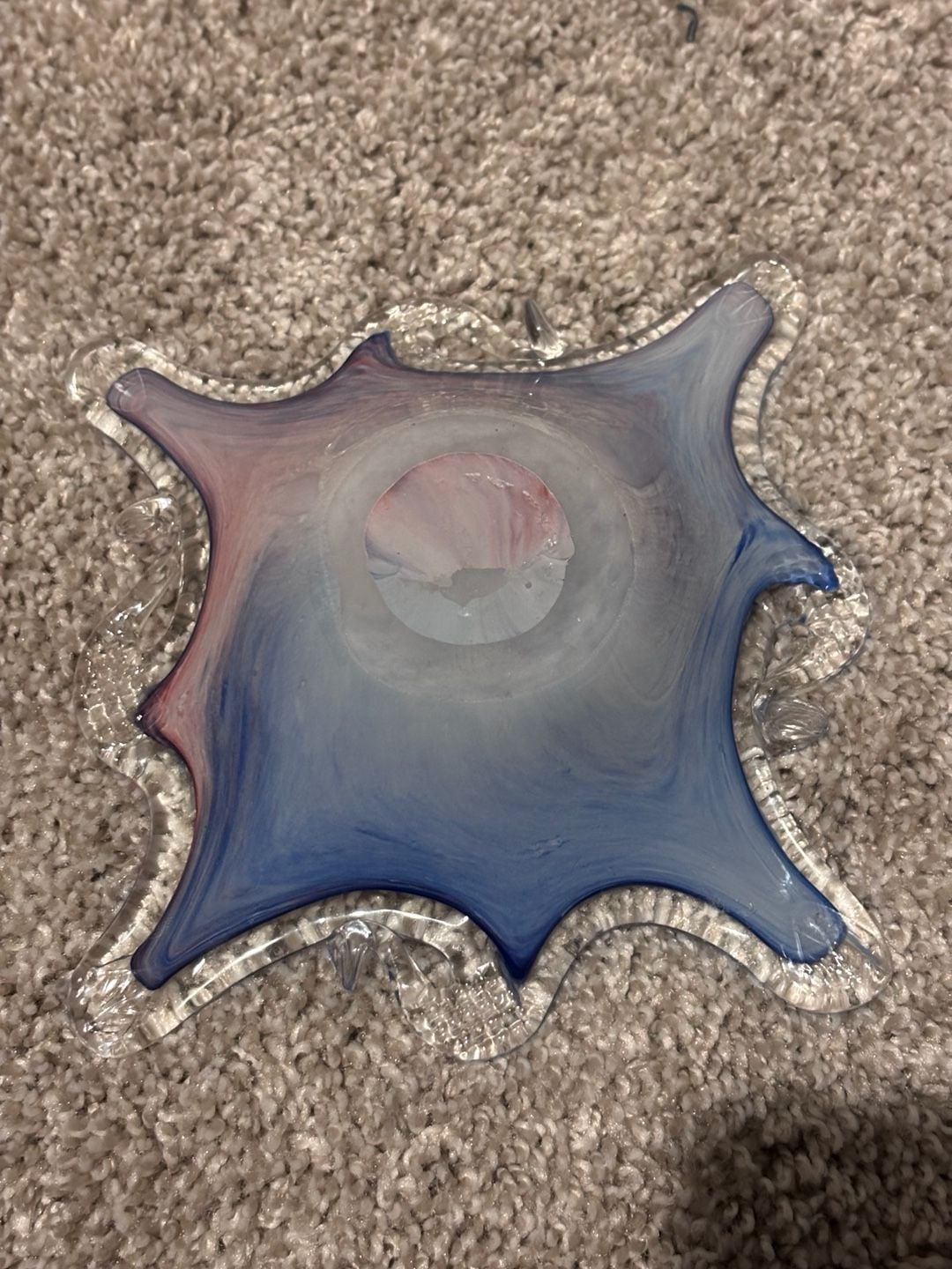 Murano Style Art Glass Handkerchief Bowl Blue White Pink Venetian 3
