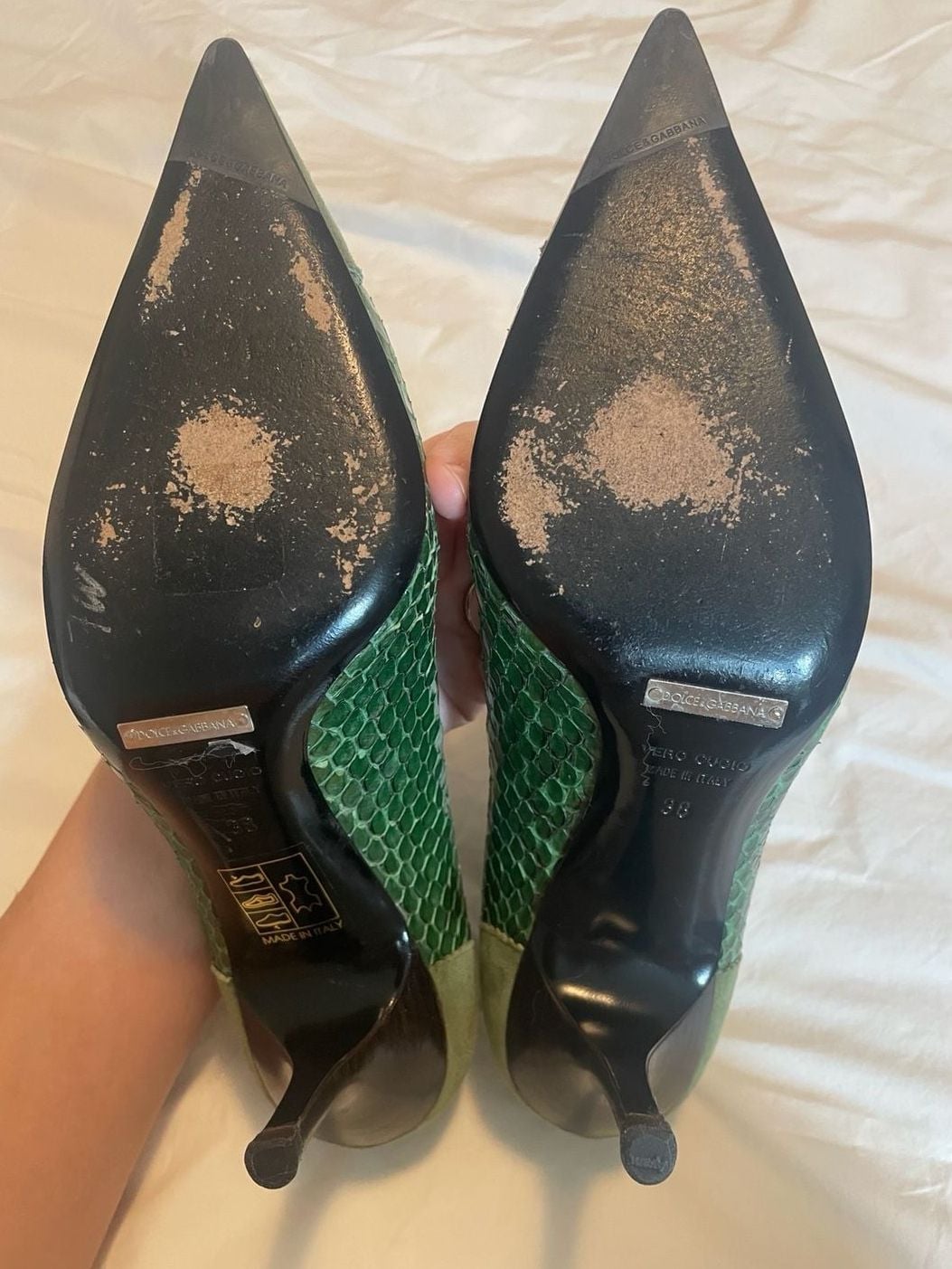 Vintage Dolce & Gabbana Green Python and Suede Pump Heels 10