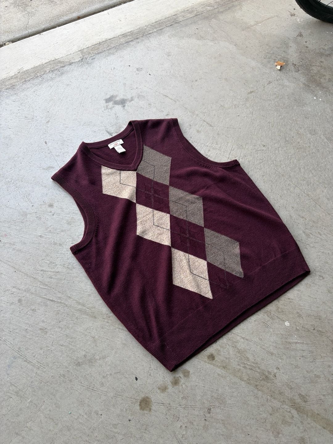 Dockers Argyle V-Neck Sweater Vest Size L Burgundy 2