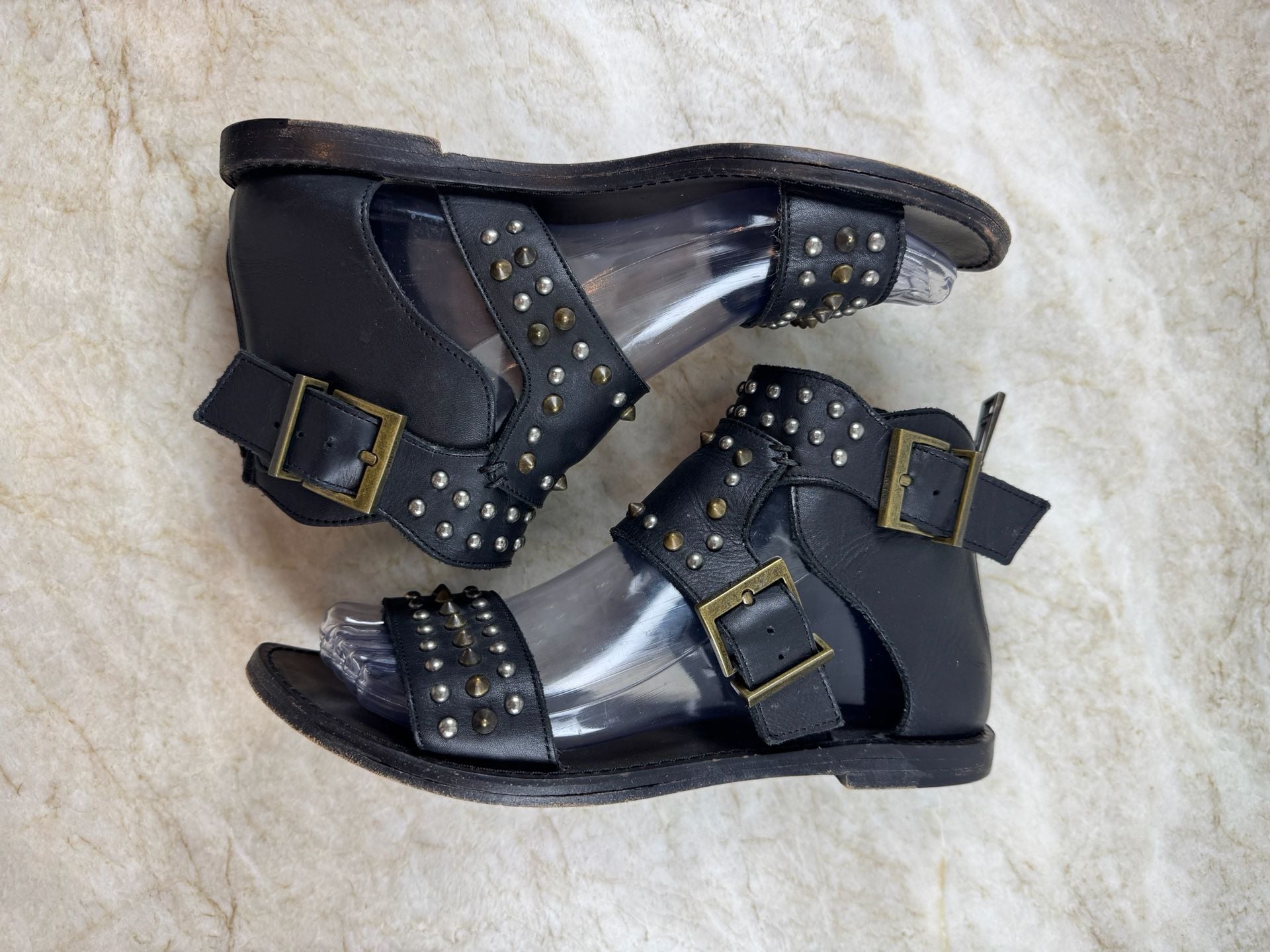 Zadig & Voltaire Studded Gladiator Sandals Black Leather Buckle EU 38 7