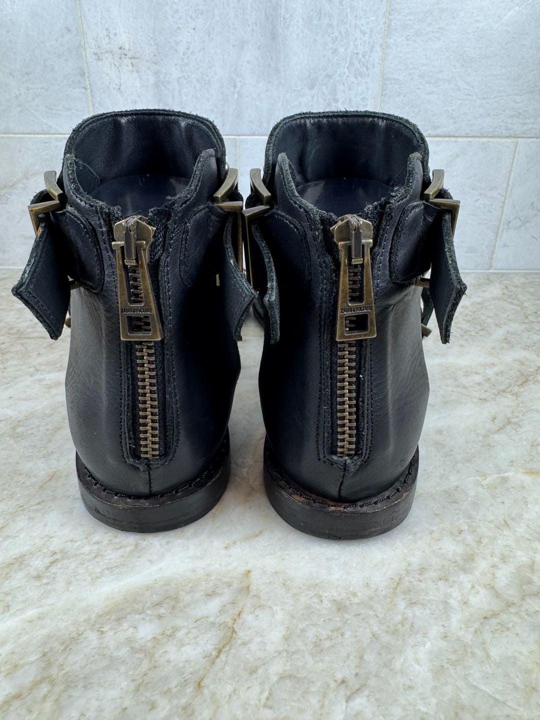 Zadig & Voltaire Studded Gladiator Sandals Black Leather Buckle EU 38 9
