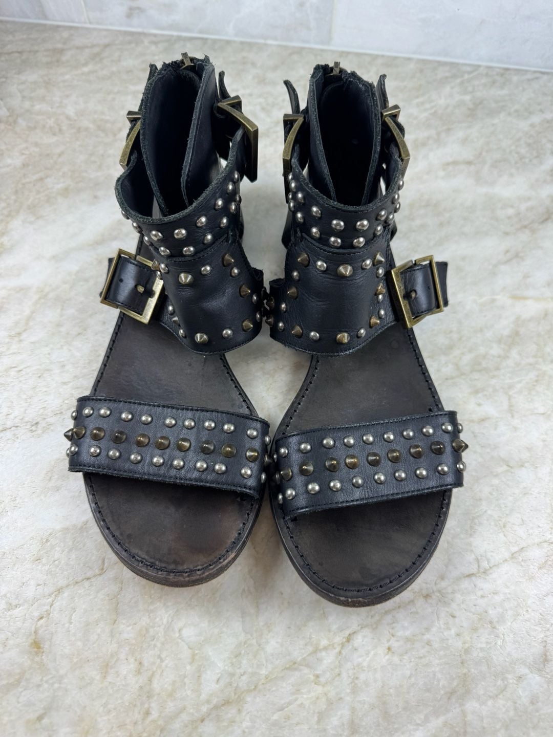 Zadig & Voltaire Studded Gladiator Sandals Black Leather Buckle EU 38 10