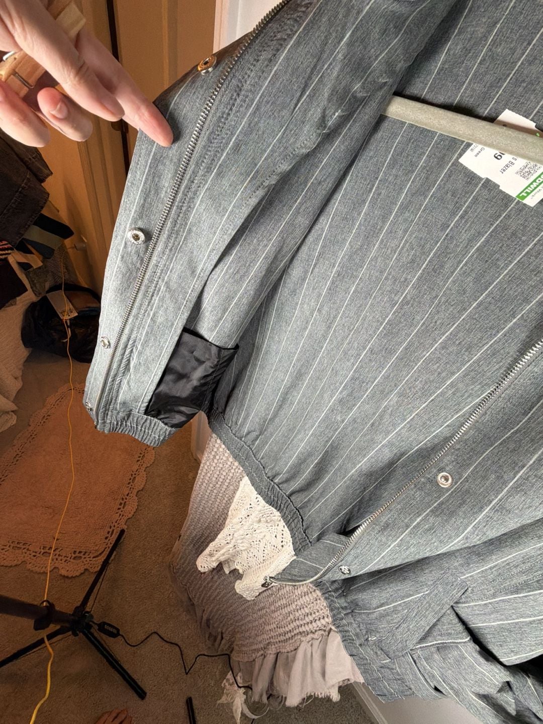 Calvin Klein Pinstripe Jacket Size M Gray Full Zip Stand Collar 9