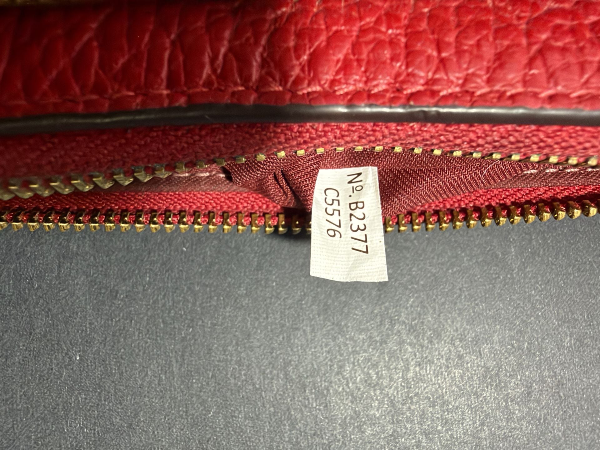 Coach C5576 Brown Signature 1941 Red Leather Double Zip Wristlet preowned like new 11