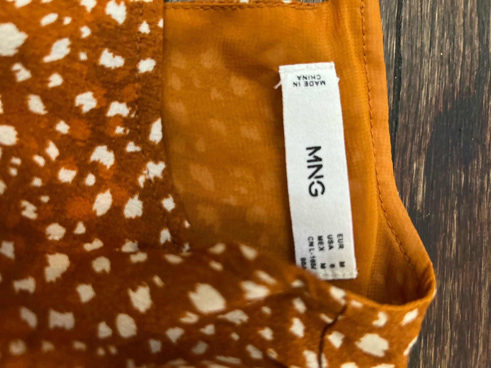 MNG Long Sleeve Midi Dress Size M Orange White Polka Dot 3