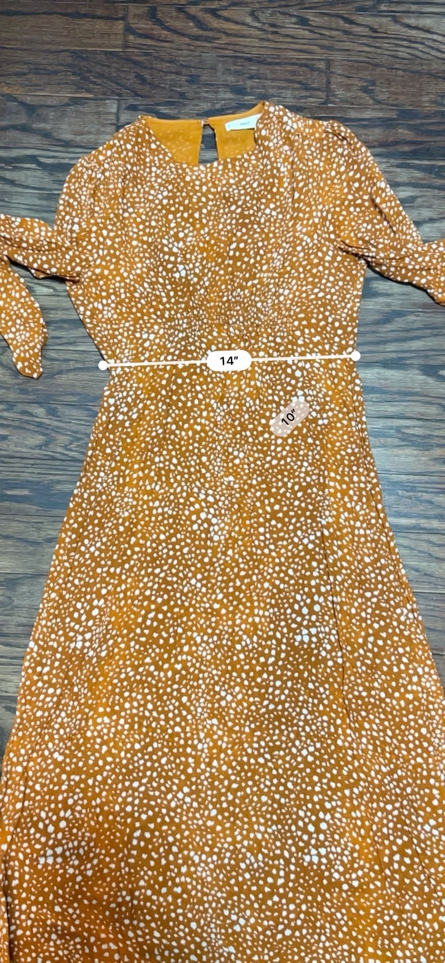MNG Long Sleeve Midi Dress Size M Orange White Polka Dot 6