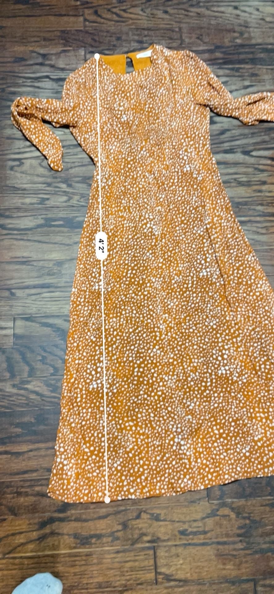MNG Long Sleeve Midi Dress Size M Orange White Polka Dot 7