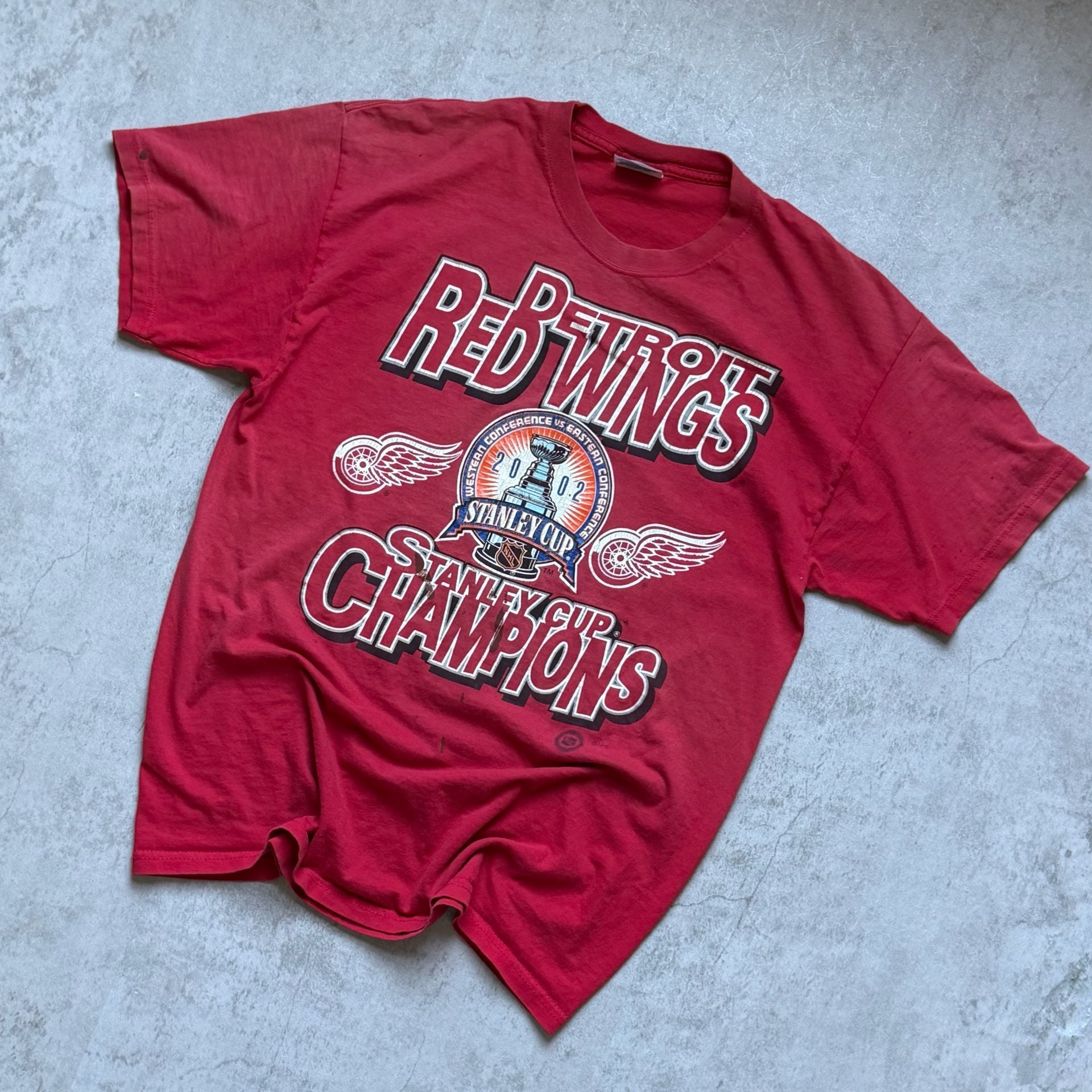 Hanes Detroit Red Wings 2002 Stanley Cup Champions T-Shirt Size L Red 2