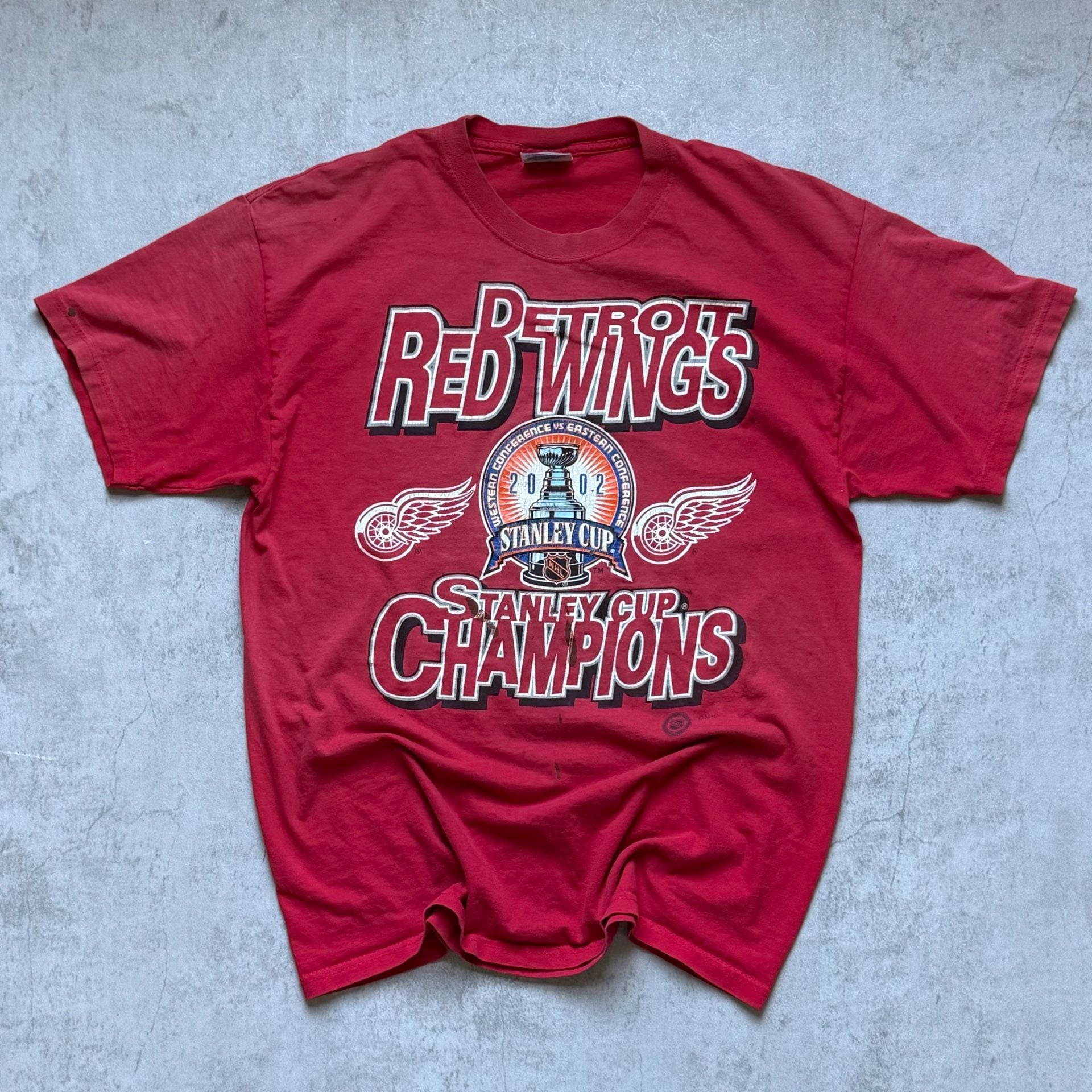 Hanes Detroit Red Wings 2002 Stanley Cup Champions T-Shirt Size L Red 3