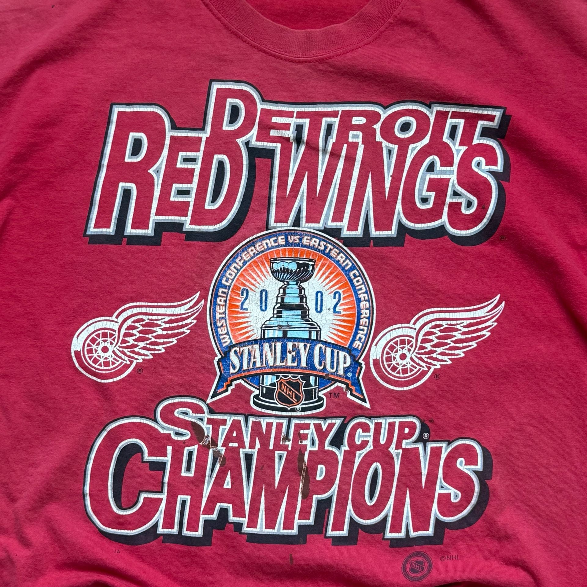Hanes Detroit Red Wings 2002 Stanley Cup Champions T-Shirt Size L Red 4