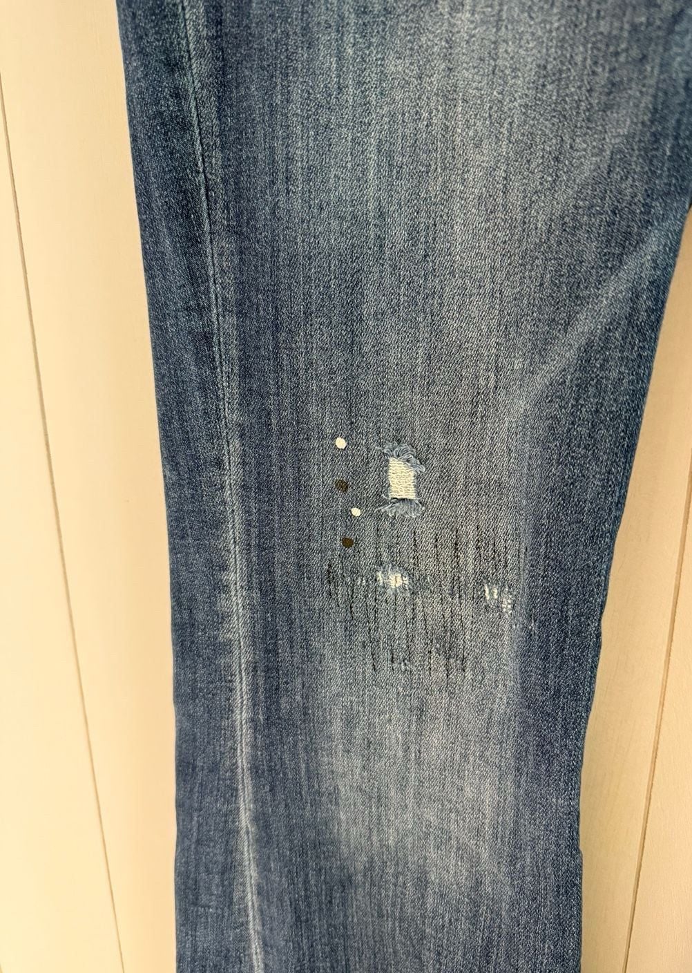 Risen Jeans Flare Distressed Denim Size 11/30 Blue Raw Hem 4