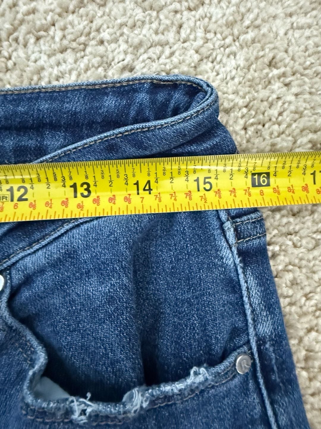 Risen Jeans Flare Distressed Denim Size 11/30 Blue Raw Hem 7