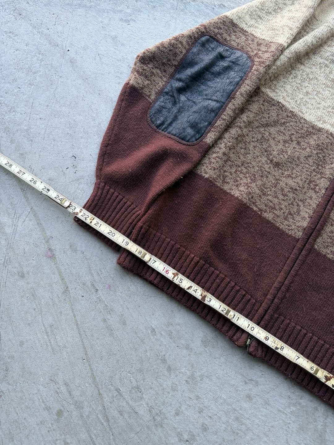 Str 8 Faded Full Zip Knit Sweater Size M Brown Color Block Elbow Patches 7