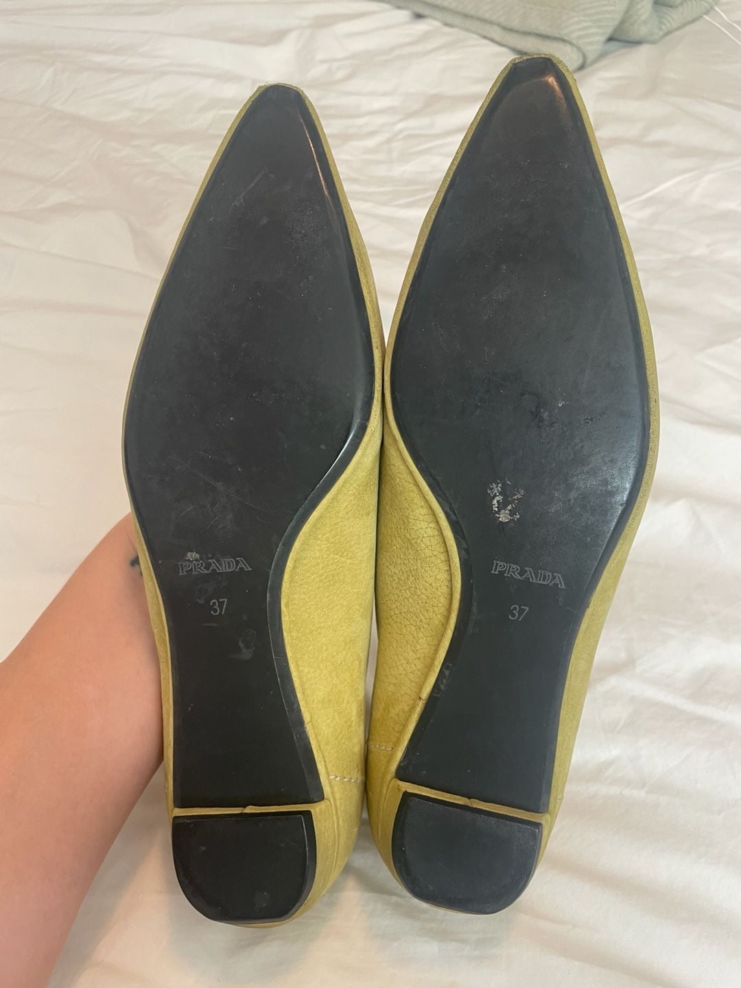 Vintage Prada Chartreuse Green Suede Pointed Toe Flats 7