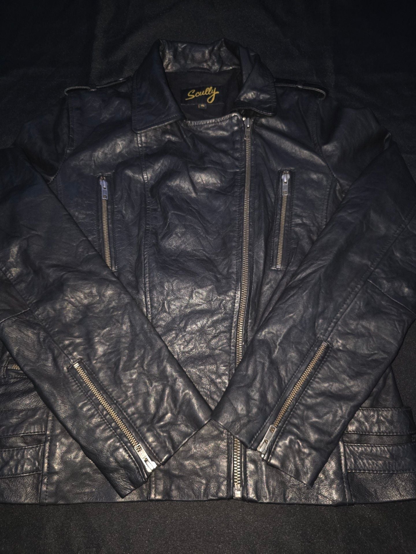Scully Black Leather Motorcycle Jacket Size XL 2