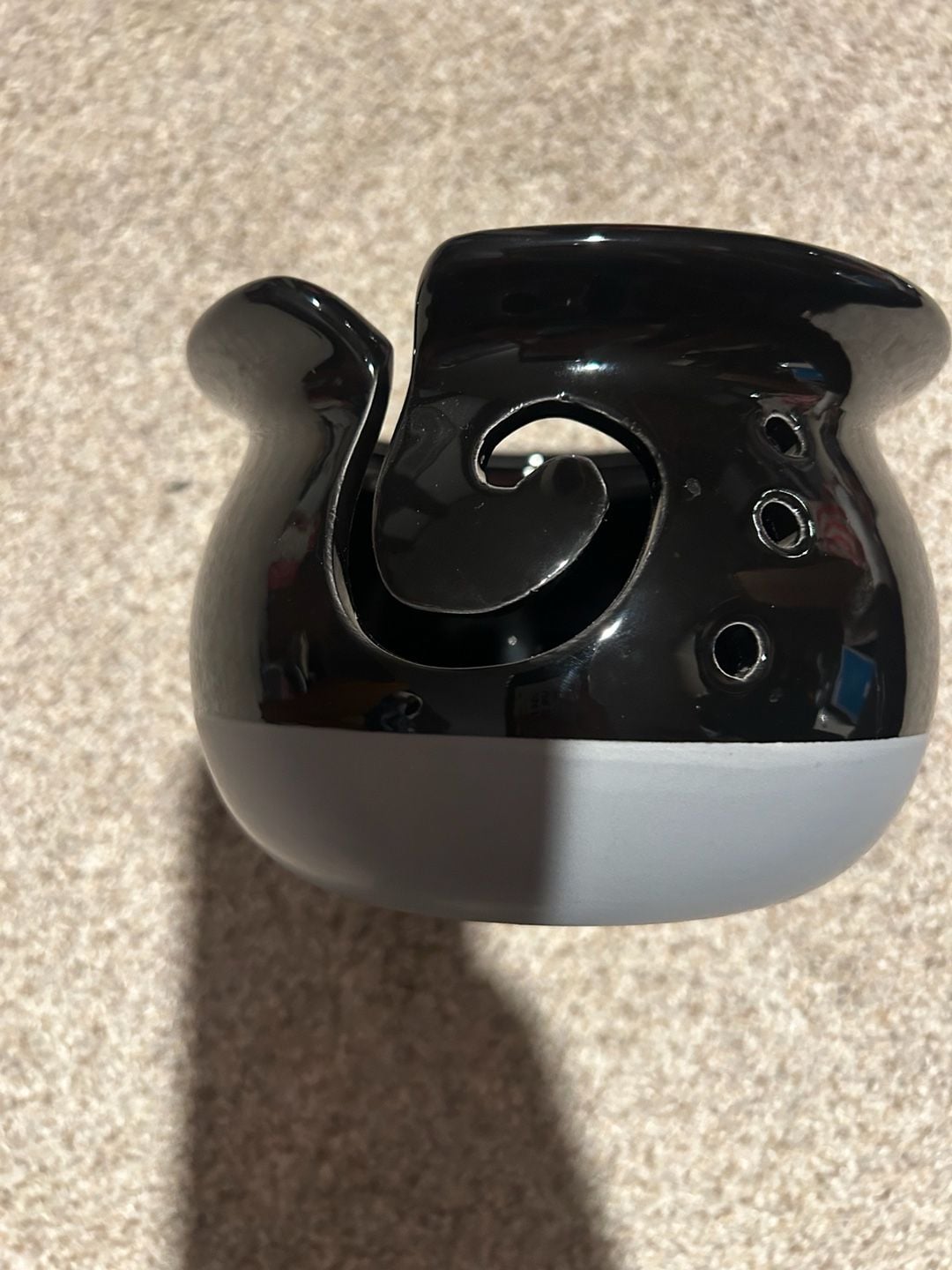 Milltown Merchants Ceramic Yarn Bowl Black Gray Holder 2