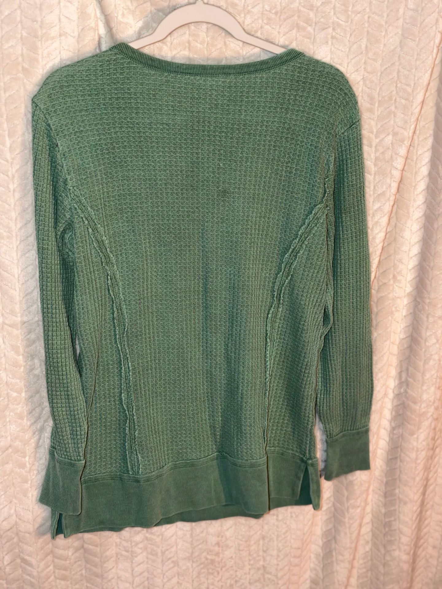 Time and Tru Waffle Knit Top Size S 4-6 Green Long Sleeve Thermal 3