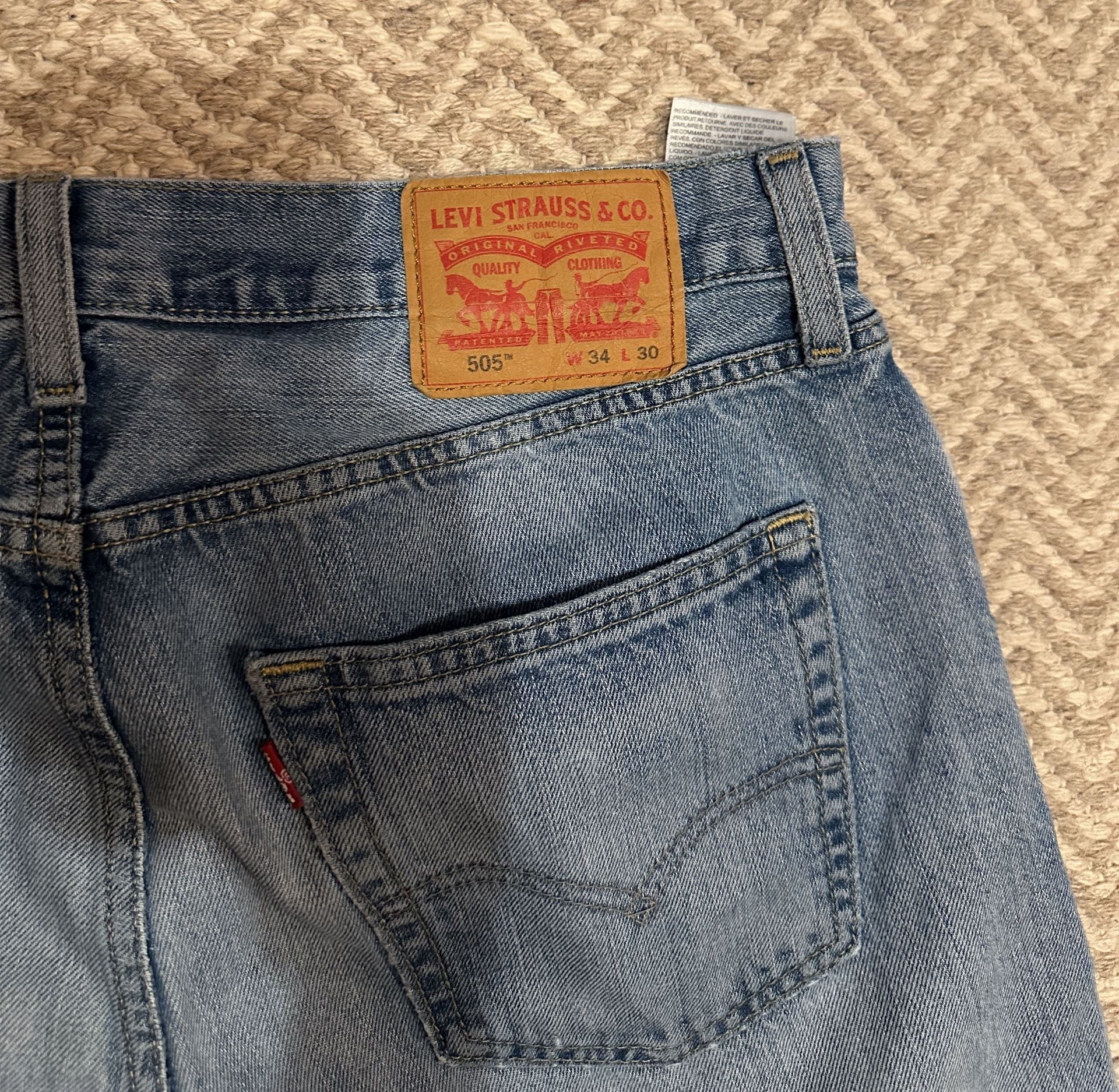 Levi's 505 Straight Jeans 34x30 Light Wash Denim 8