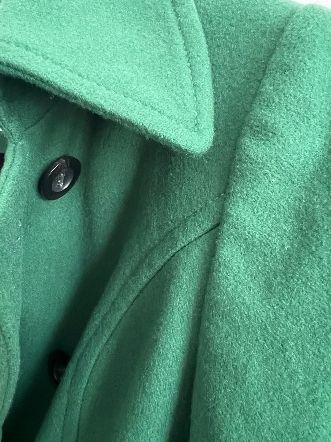 Zara Basic Wool Pea Coat Size M Green Belted Double Breasted 4