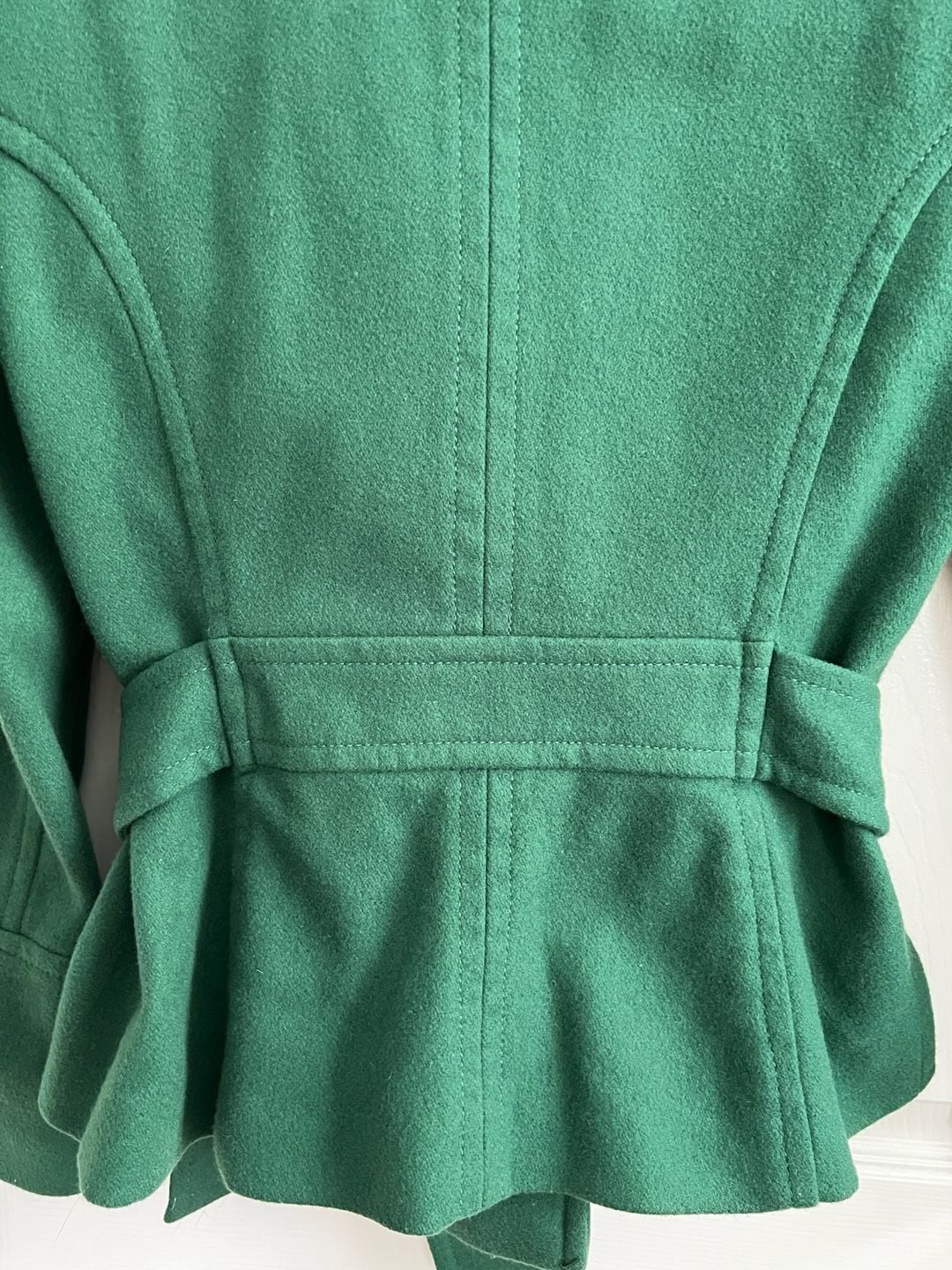 Zara Basic Wool Pea Coat Size M Green Belted Double Breasted 6
