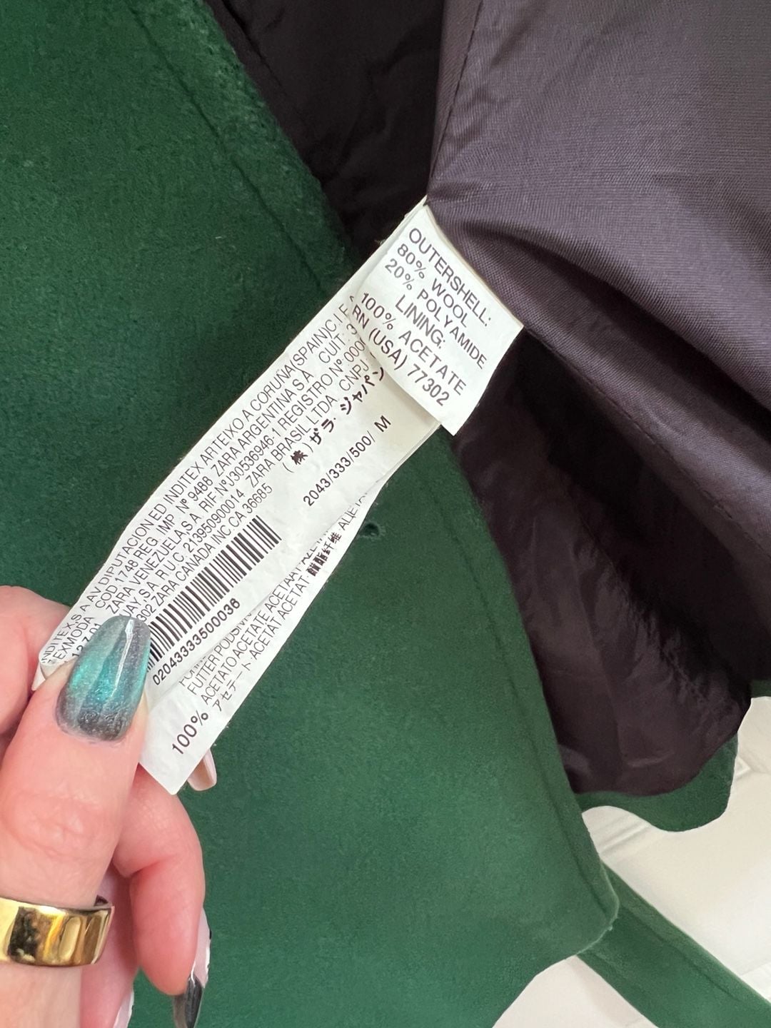 Zara Basic Wool Pea Coat Size M Green Belted Double Breasted 7