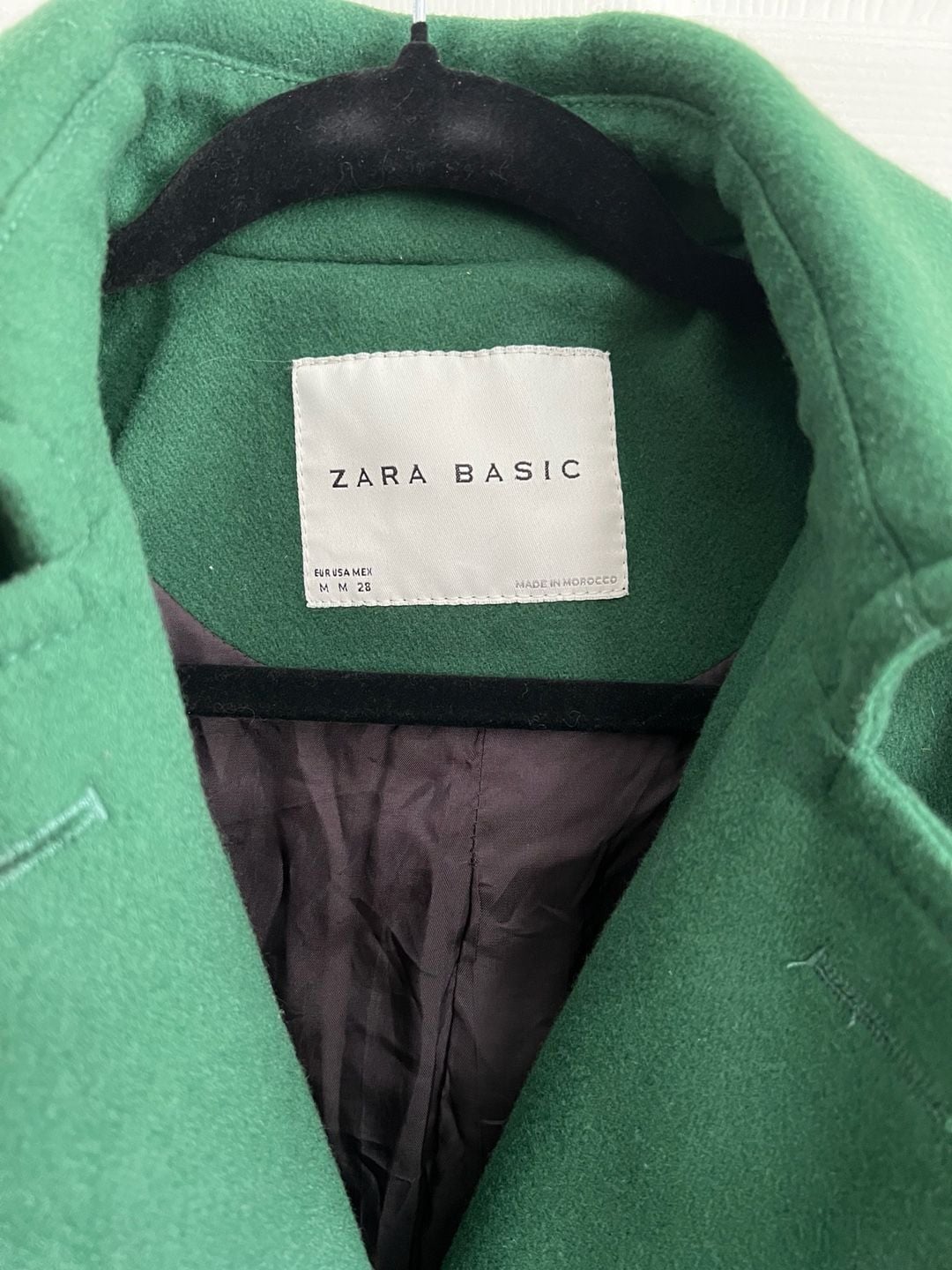 Zara Basic Wool Pea Coat Size M Green Belted Double Breasted 3