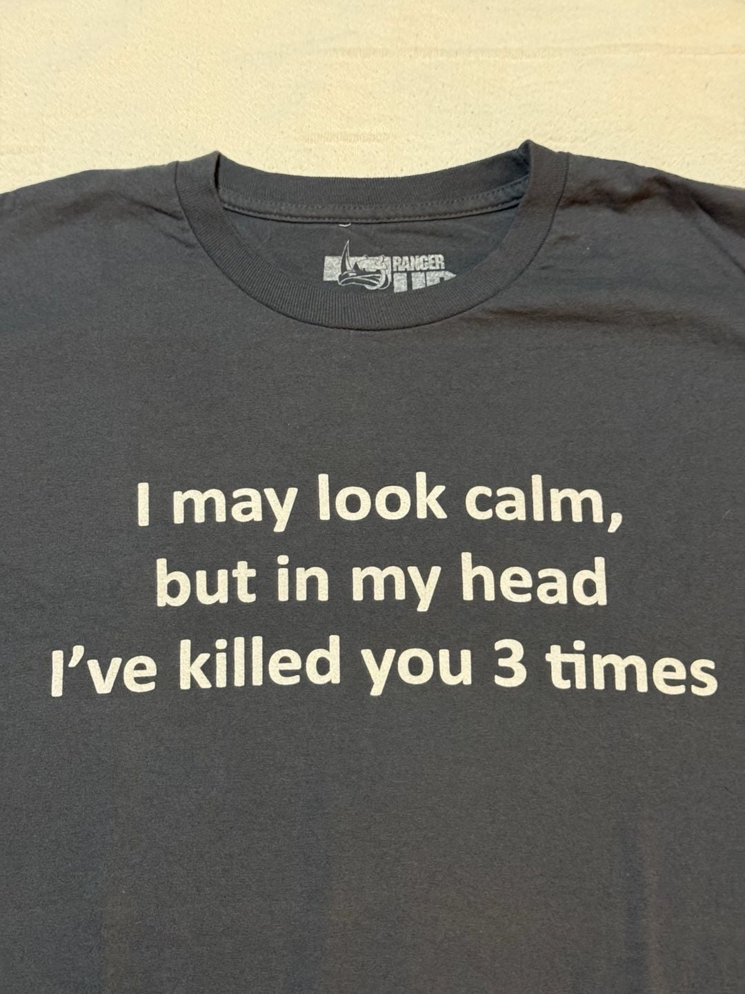 Ranger Up Graphic T-Shirt Size L Gray I May Look Calm 3