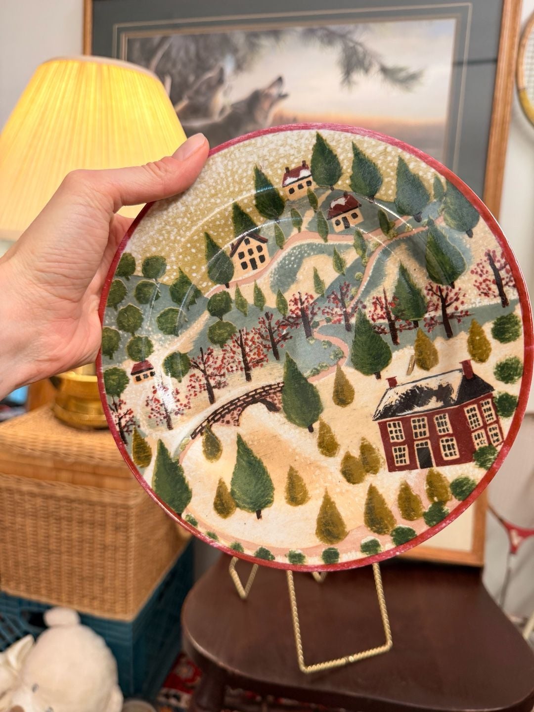 Country Village Salad Plate Winter Town Folk Art 1995 Decor Wall Plate Block 4