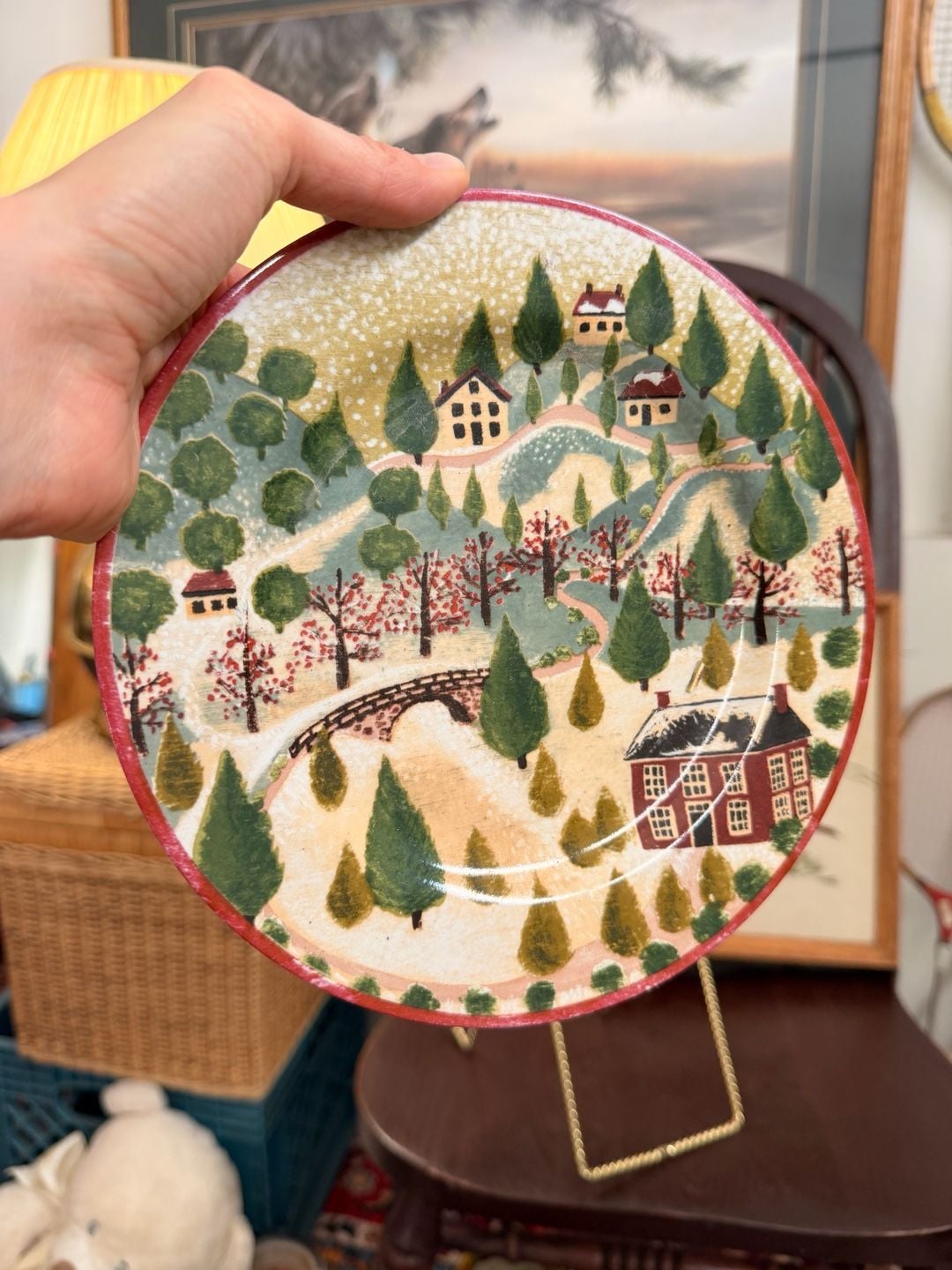 Country Village Salad Plate Winter Town Folk Art 1995 Decor Wall Plate Block 6