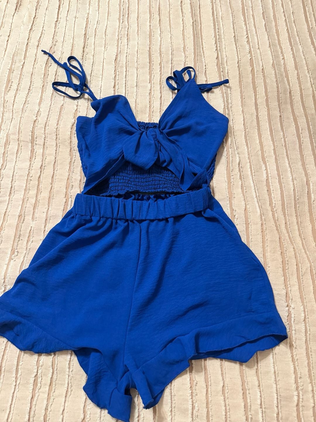 SHEIN Romper Size XS Blue Bowknot Spaghetti Strap Cutout 2