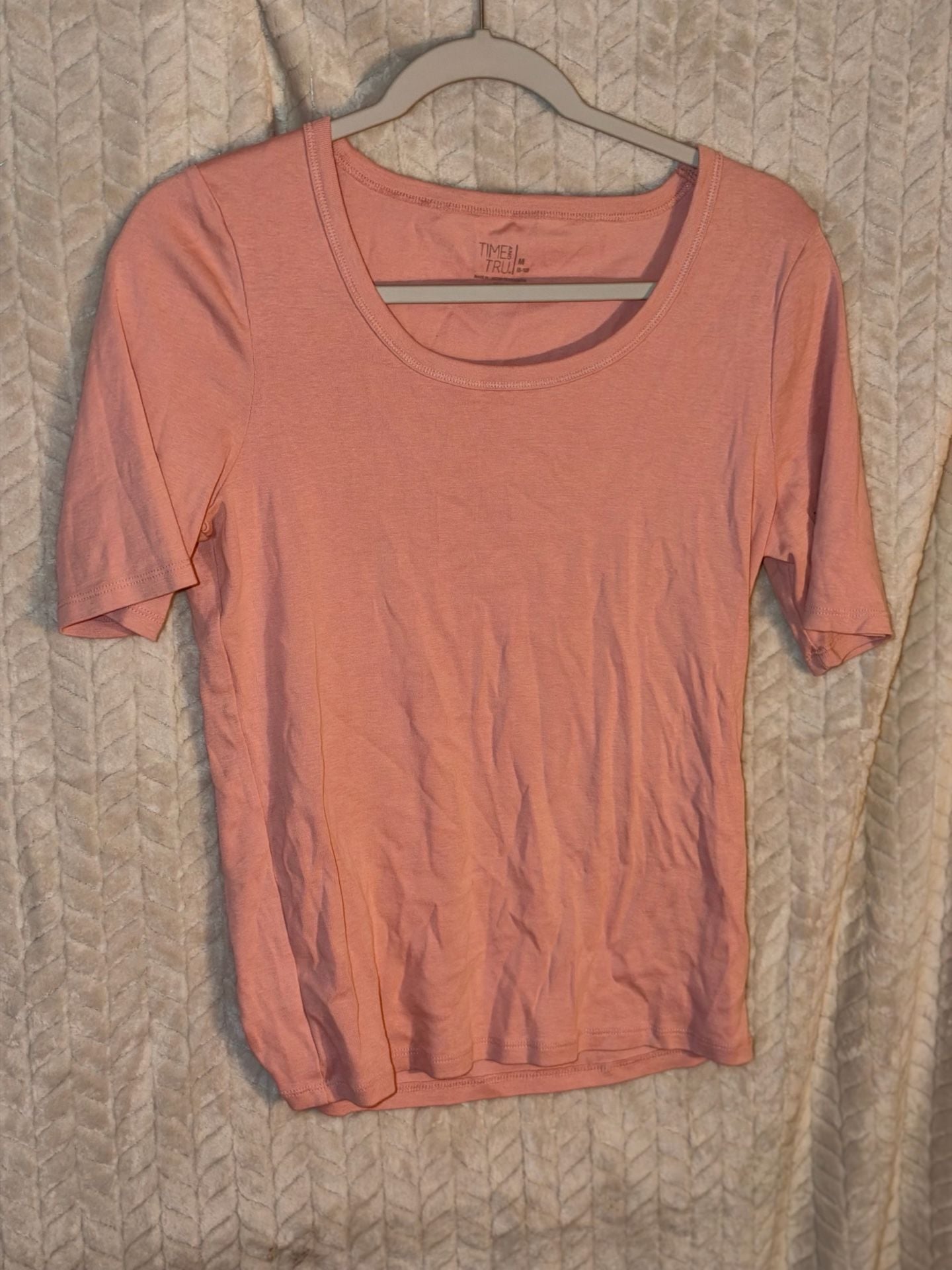 Time and Tru Short Sleeve T-Shirt Size M (8-10) Pink Scoop Neck 2