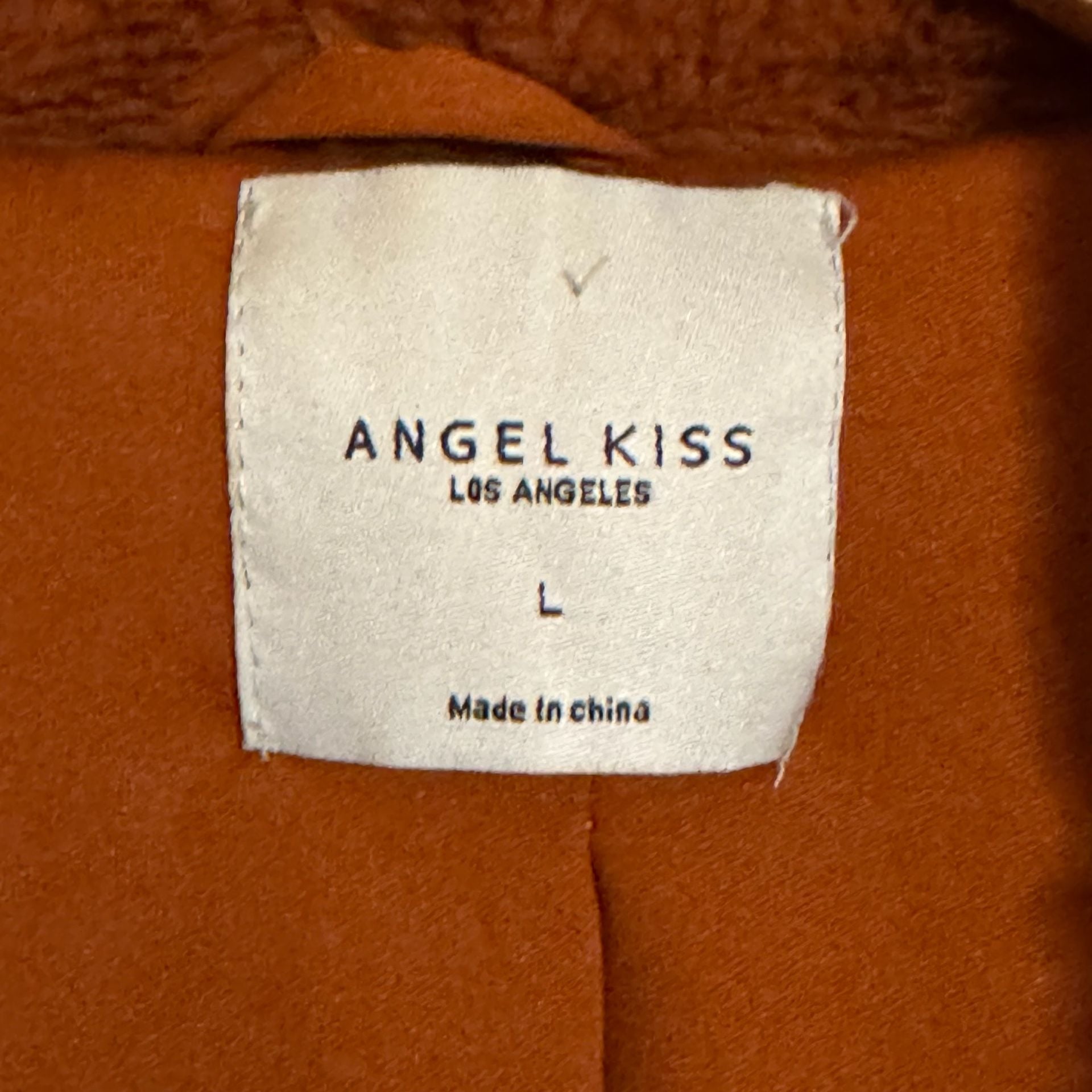 Angel Kiss Womens L Brown Teddy Faux Fur Jacket Full Zip Sherpa Western Boho 4