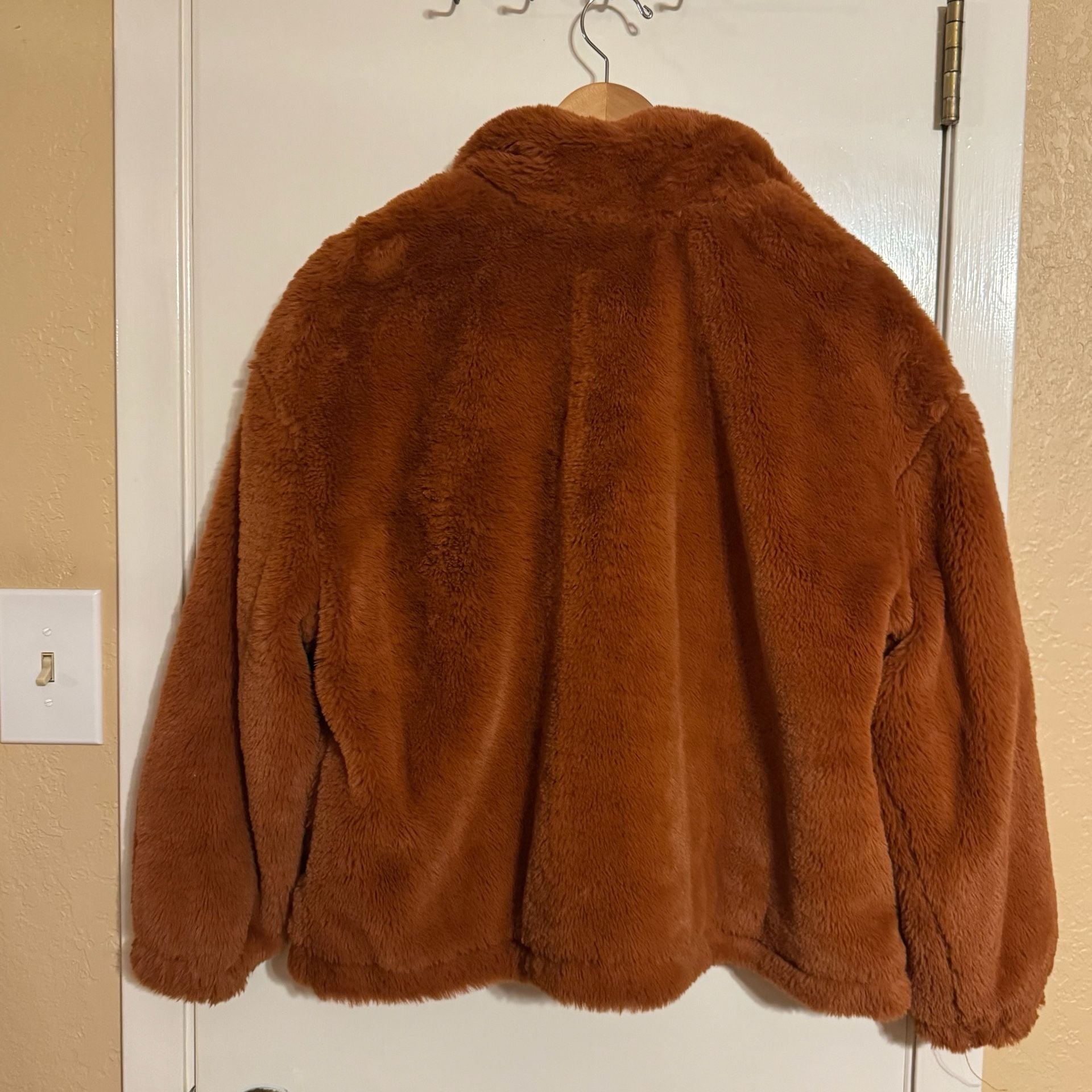 Angel Kiss Womens L Brown Teddy Faux Fur Jacket Full Zip Sherpa Western Boho 5