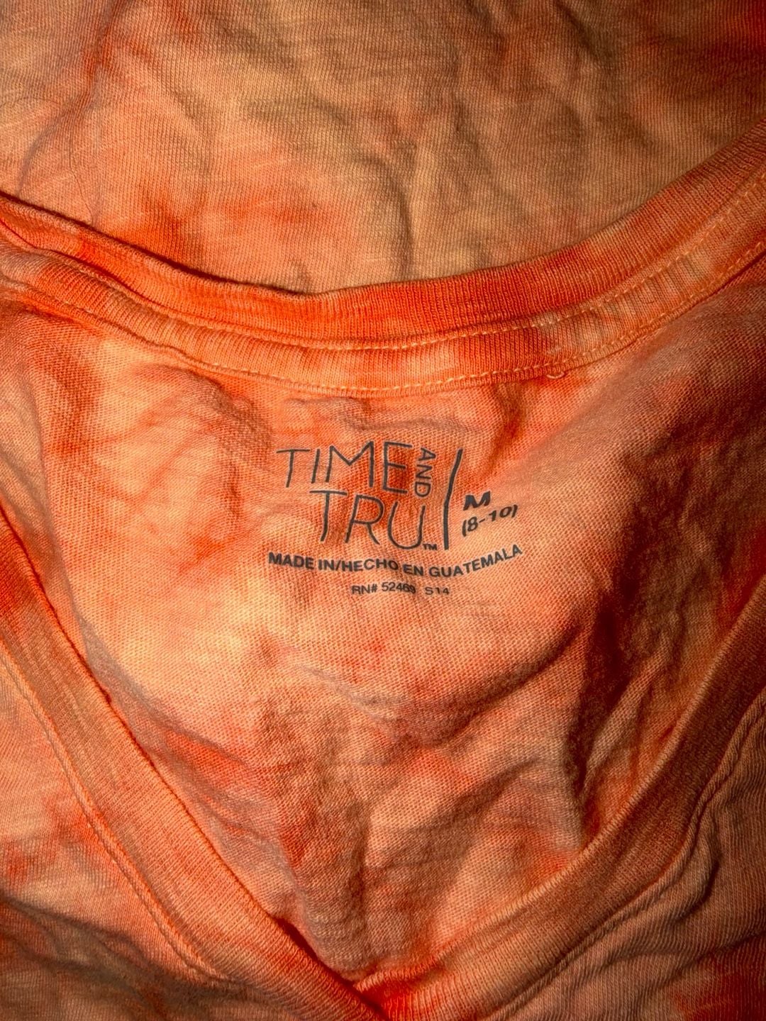 Time and Tru Tie Dye Tank Top Size M (8-10) Orange V-Neck Sleeveless 4