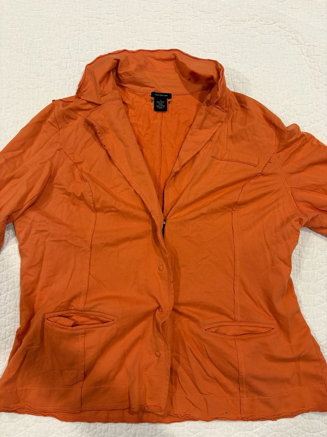 Calvin Klein Jeans Women’s XL Orange Utility Blazer Jacket Stretch Button Front 2