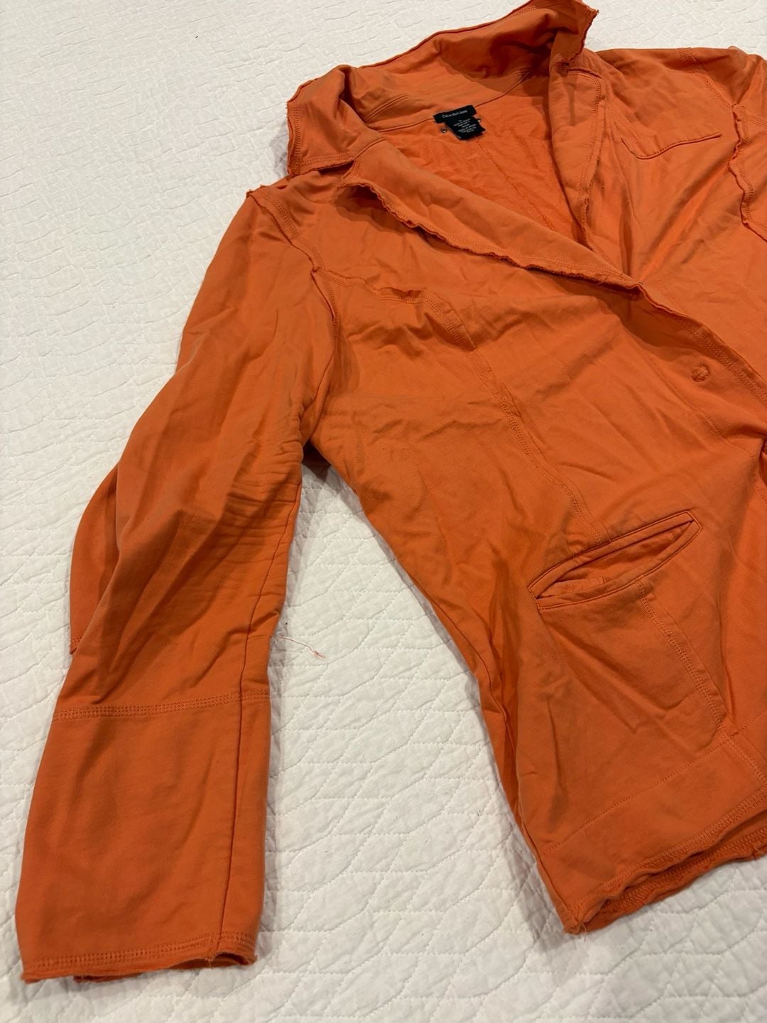 Calvin Klein Jeans Women’s XL Orange Utility Blazer Jacket Stretch Button Front 4