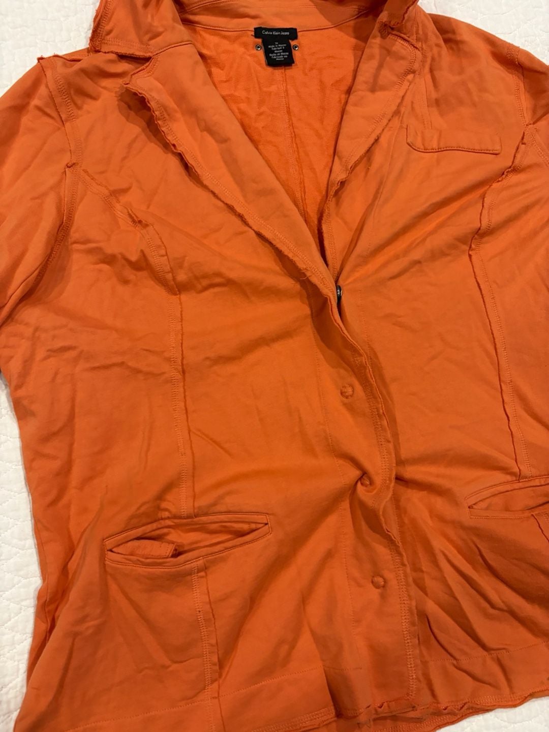Calvin Klein Jeans Women’s XL Orange Utility Blazer Jacket Stretch Button Front 5