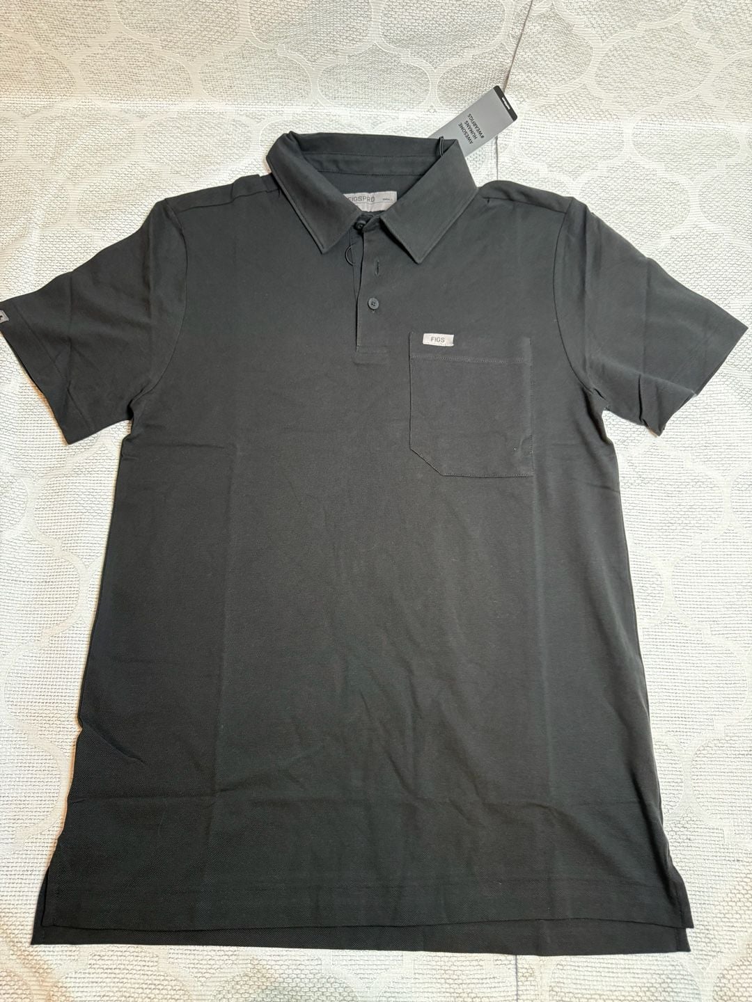 Figs Men’s Technical Pique Polo Scrub Top Size Small Black 2