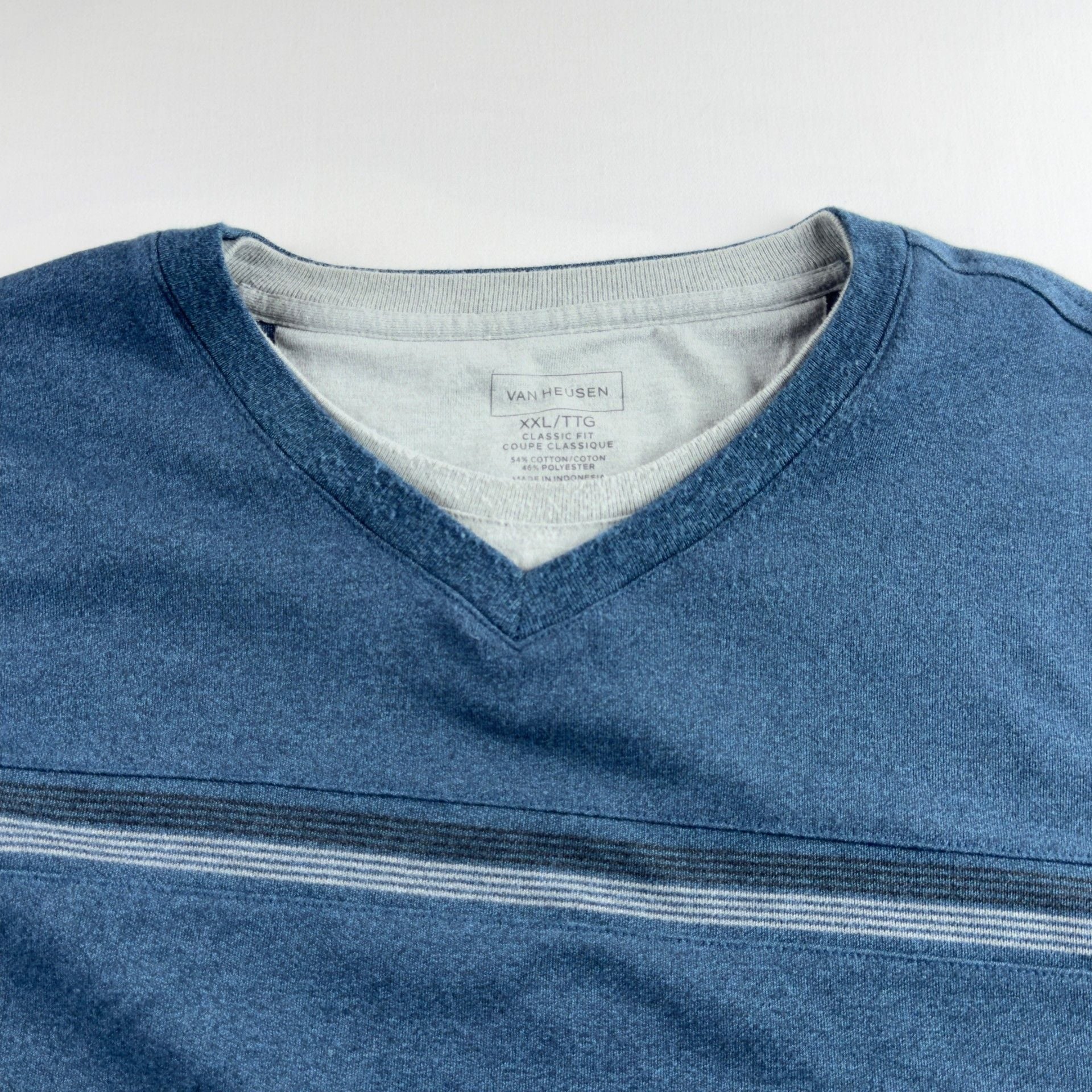 Van Heusen V-Neck Long Sleeve Shirt Size XXL Blue Striped 3